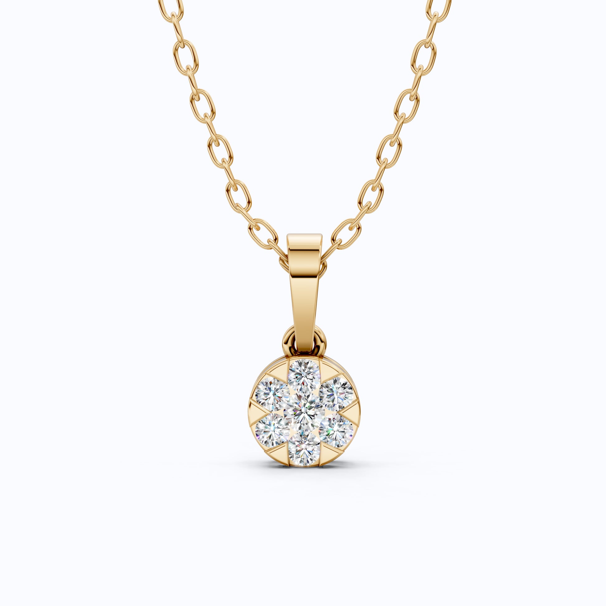 Classic Round Floral Cluster Disc Pendant in Lab Grown Diamond-14k Solid Gold, Birthday Gift for Her, Handmade Jewelry