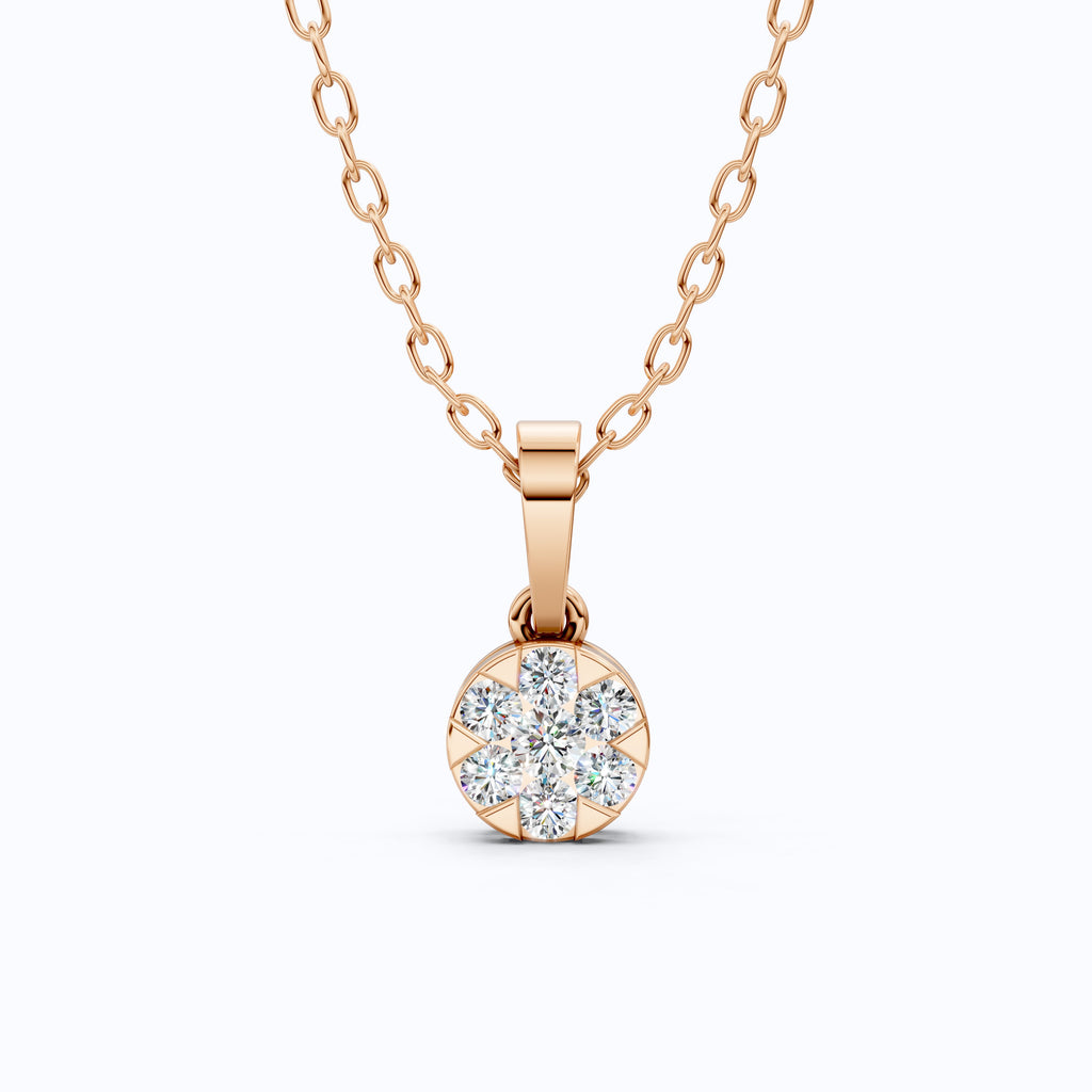 Classic Round Floral Cluster Disc Pendant in Lab Grown Diamond-14k Solid Gold, Birthday Gift for Her, Handmade Jewelry
