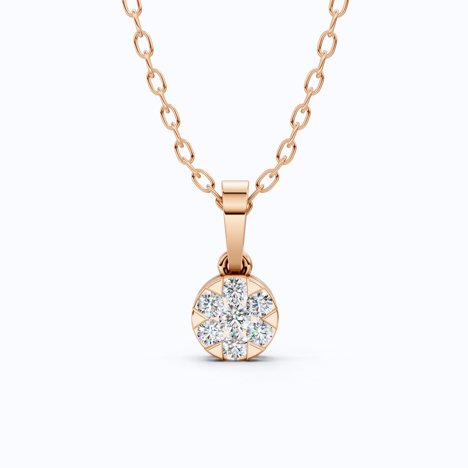 Classic Round Floral Cluster Disc Pendant in Lab Grown Diamond-14k Solid Gold, Birthday Gift for Her, Handmade Jewelry