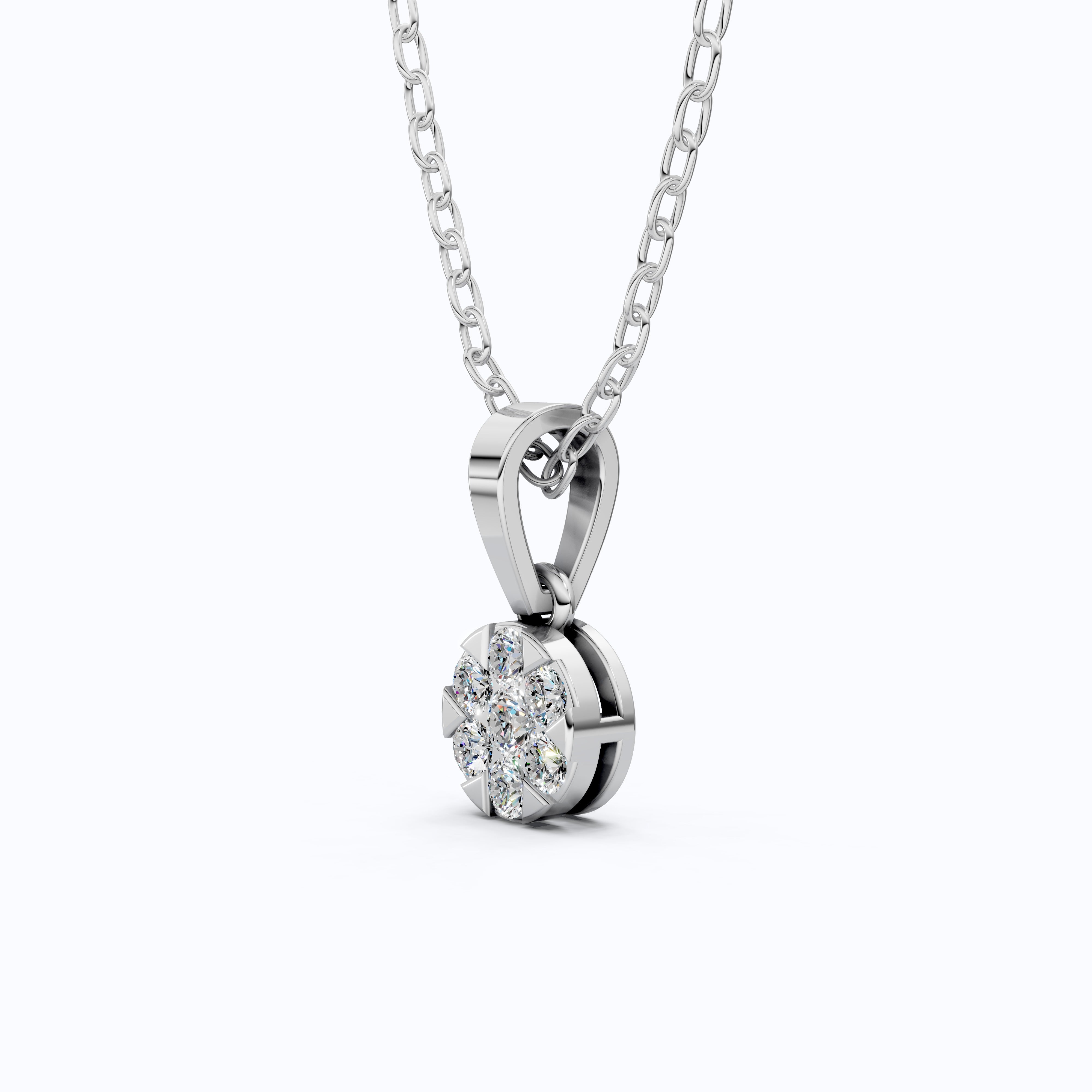 Classic Round Floral Cluster Disc Pendant in Lab Grown Diamond-14k Solid Gold, Birthday Gift for Her, Handmade Jewelry