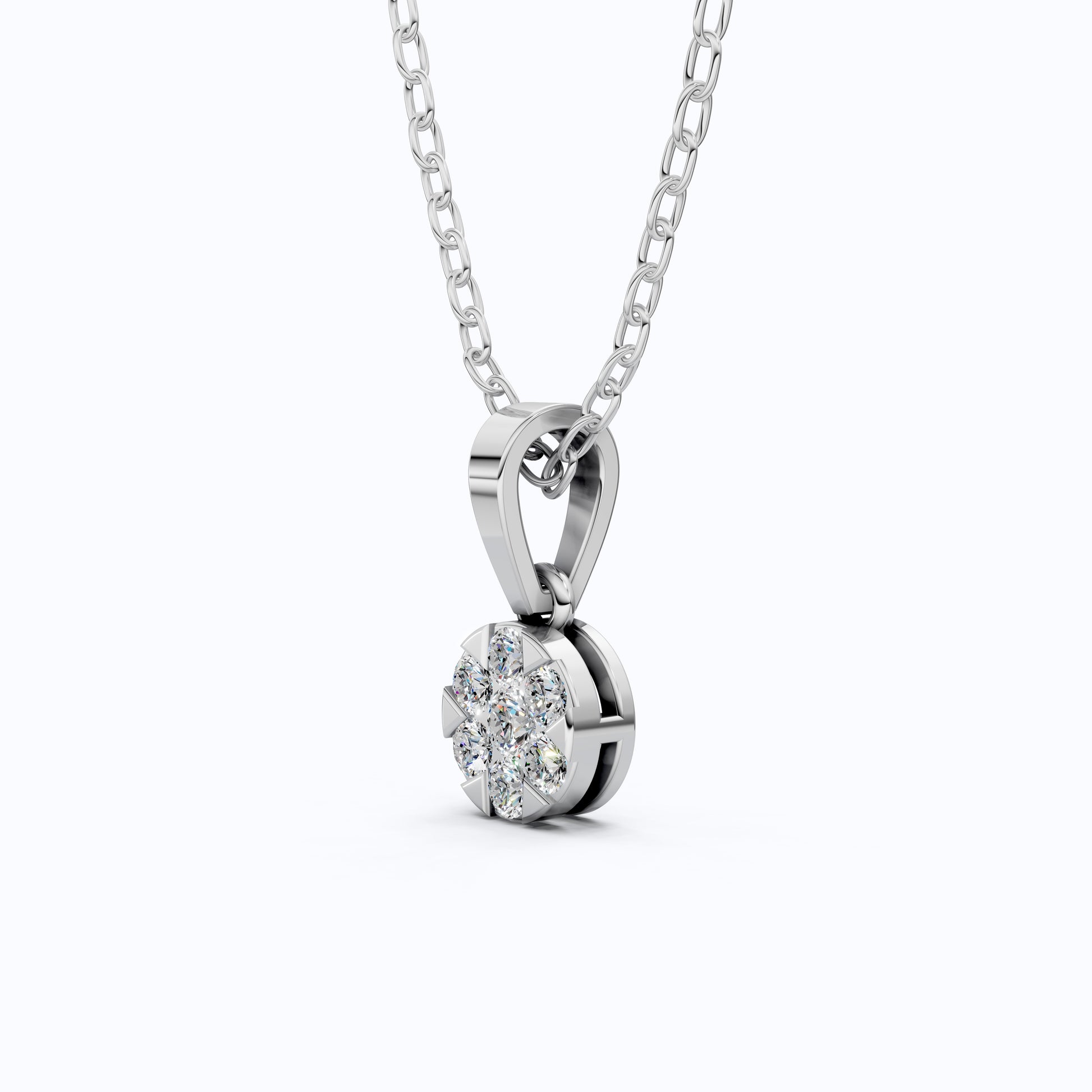 Classic Round Floral Cluster Disc Pendant in Lab Grown Diamond-14k Solid Gold, Birthday Gift for Her, Handmade Jewelry