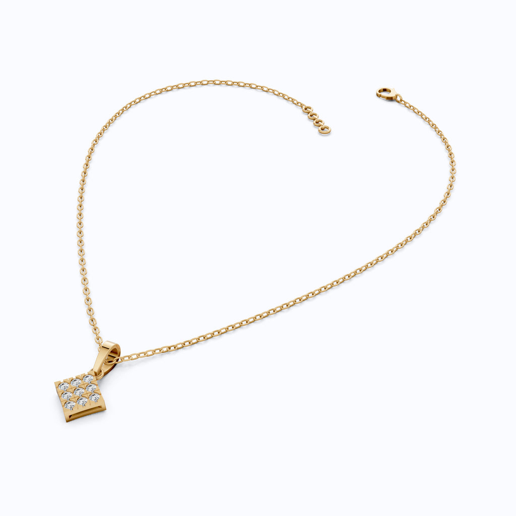 Classic Square Diamond Cluster Pendant in Lab Grown Diamond-14k Solid Gold, Luxury Jewelry Gift for Her, Everyday Jewelry
