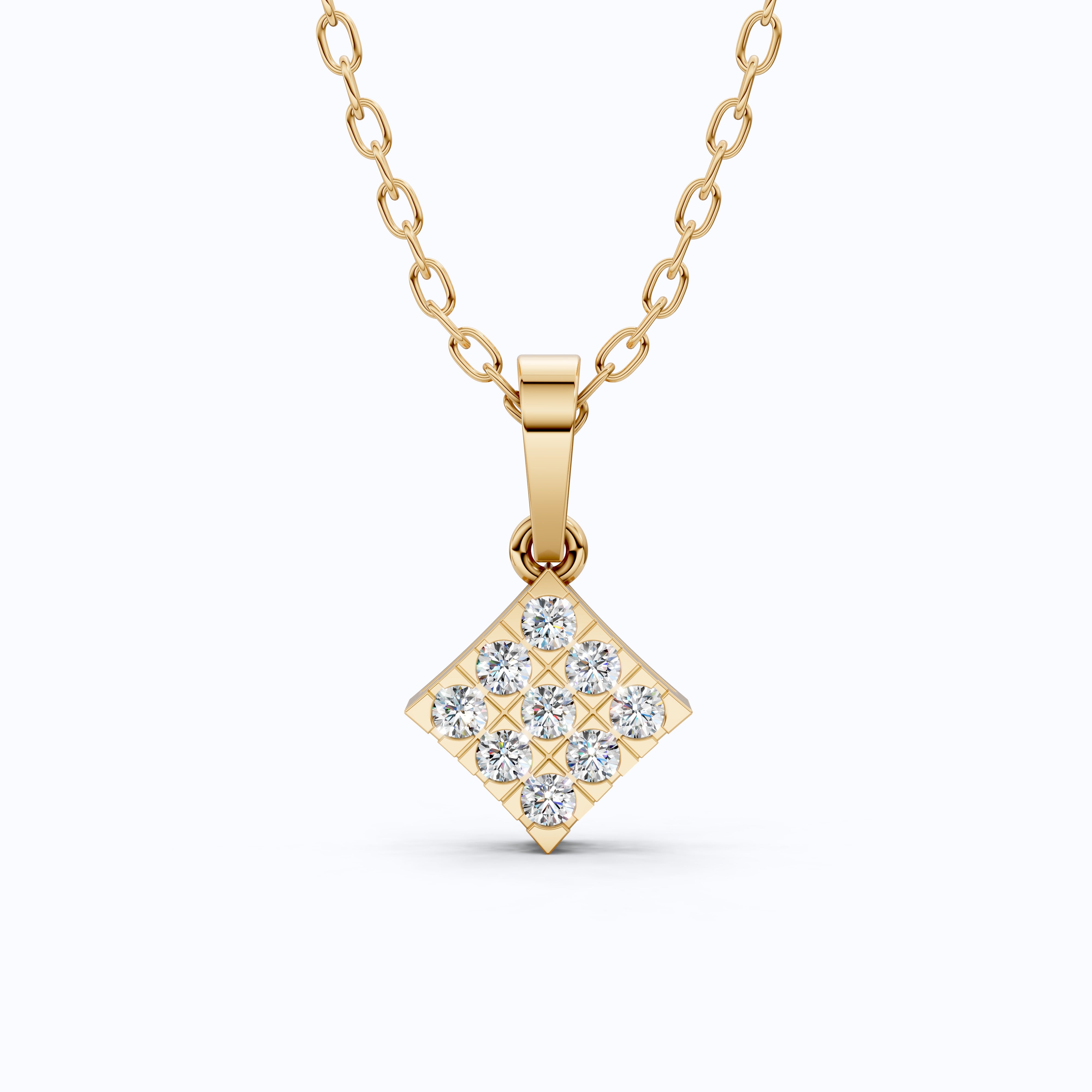 Classic Square Diamond Cluster Pendant in Lab Grown Diamond-14k Solid Gold, Luxury Jewelry Gift for Her, Everyday Jewelry