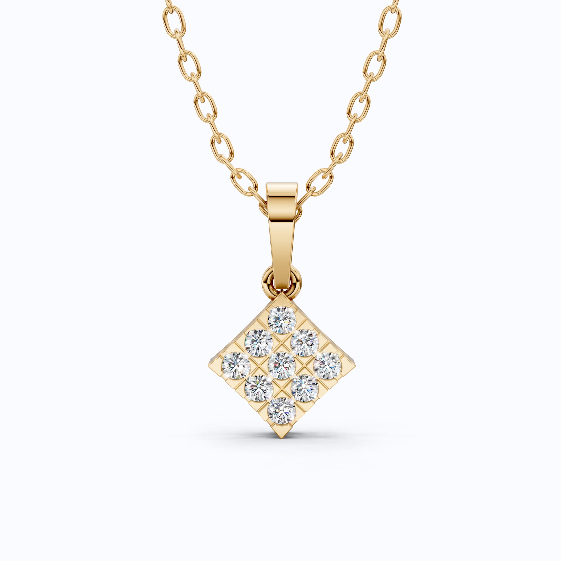 Classic Square Diamond Cluster Pendant in Lab Grown Diamond-14k Solid Gold, Luxury Jewelry Gift for Her, Everyday Jewelry