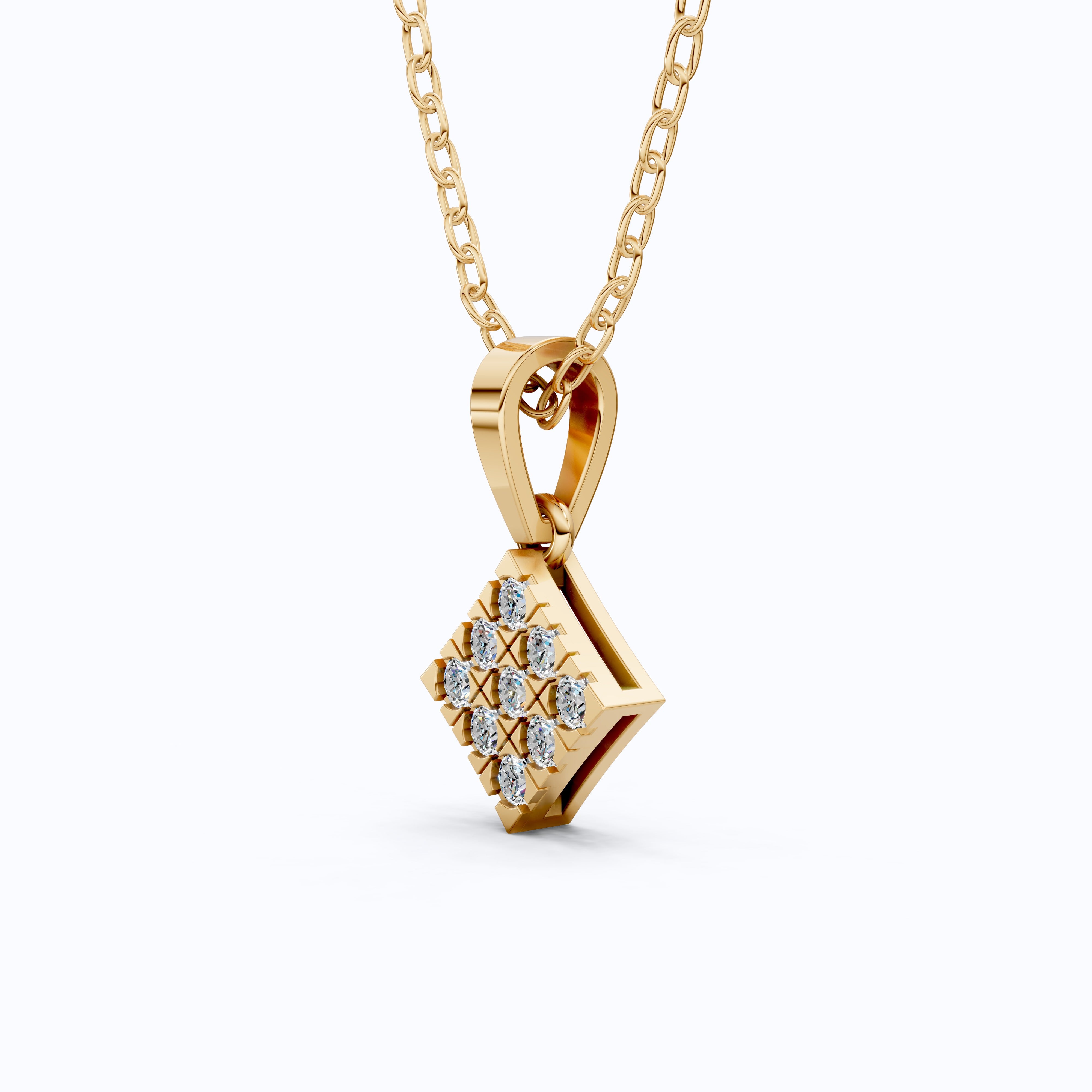 Classic Square Diamond Cluster Pendant in Lab Grown Diamond-14k Solid Gold, Luxury Jewelry Gift for Her, Everyday Jewelry