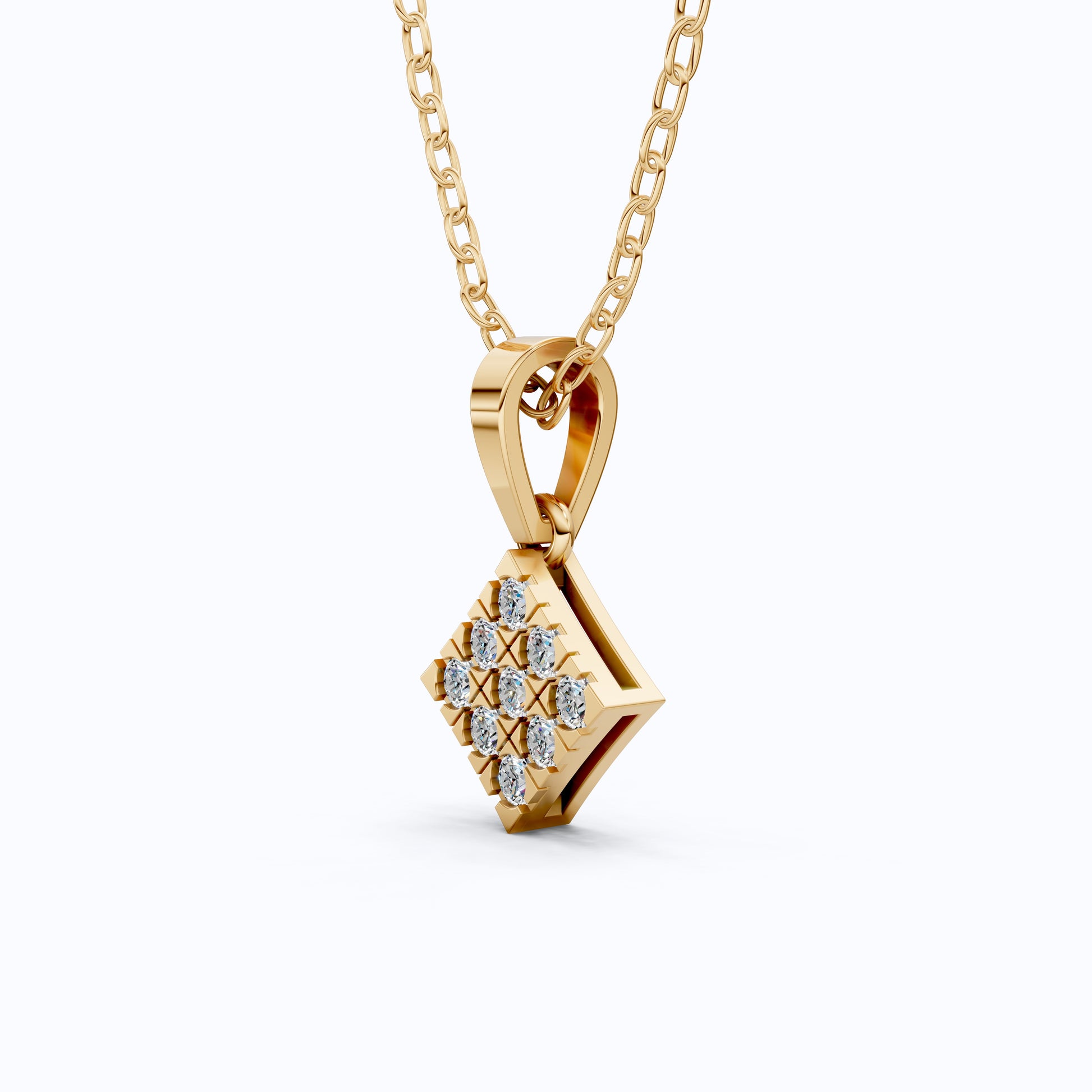 Classic Square Diamond Cluster Pendant in Lab Grown Diamond-14k Solid Gold, Luxury Jewelry Gift for Her, Everyday Jewelry