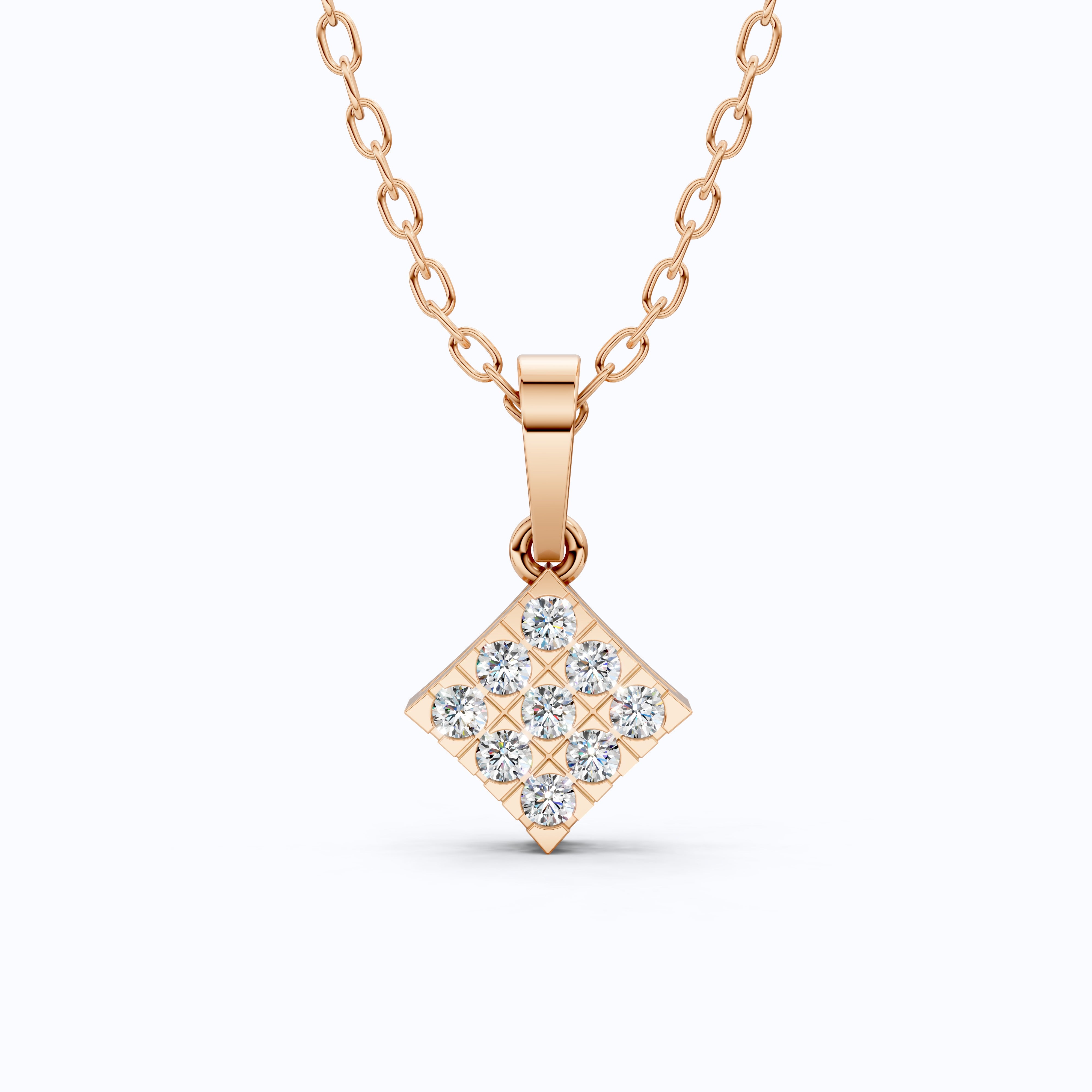 Classic Square Diamond Cluster Pendant in Lab Grown Diamond-14k Solid Gold, Luxury Jewelry Gift for Her, Everyday Jewelry