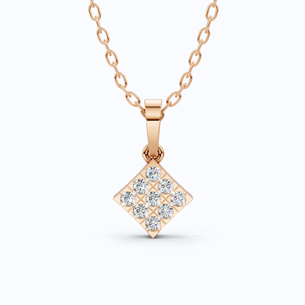 Classic Square Diamond Cluster Pendant in Lab Grown Diamond-14k Solid Gold, Luxury Jewelry Gift for Her, Everyday Jewelry