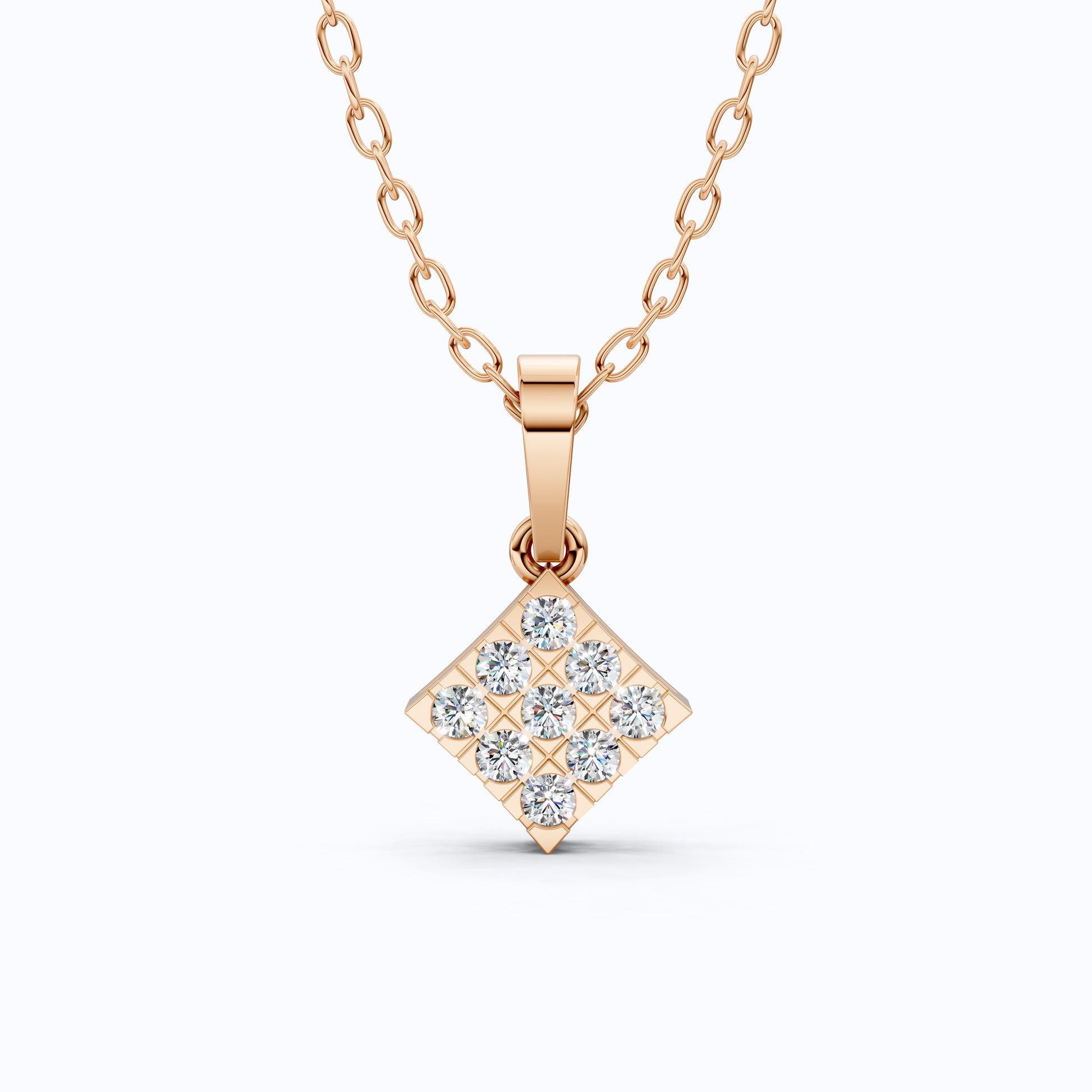 Classic Square Diamond Cluster Pendant in Lab Grown Diamond-14k Solid Gold, Luxury Jewelry Gift for Her, Everyday Jewelry