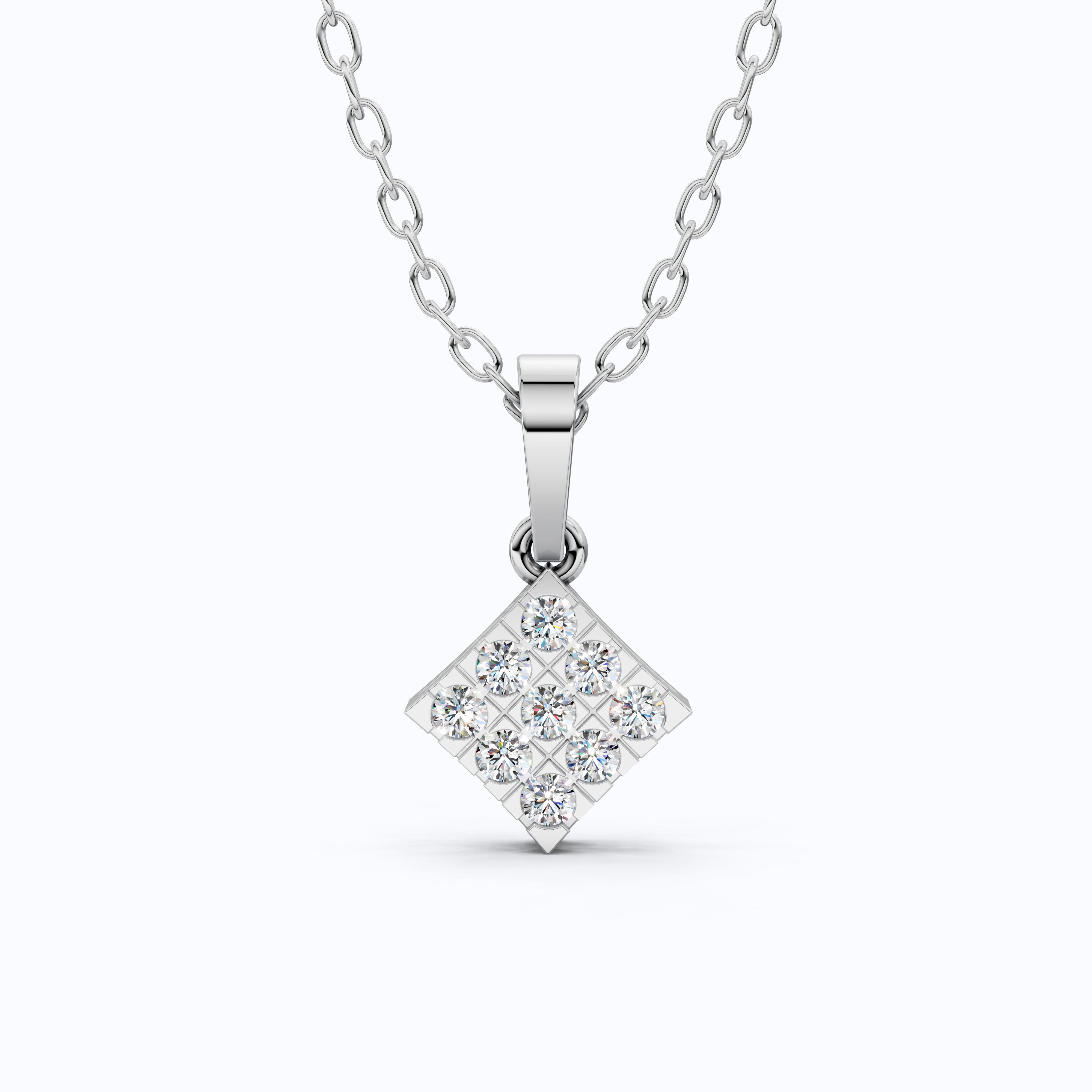 Classic Square Diamond Cluster Pendant in Lab Grown Diamond-14k Solid Gold, Luxury Jewelry Gift for Her, Everyday Jewelry