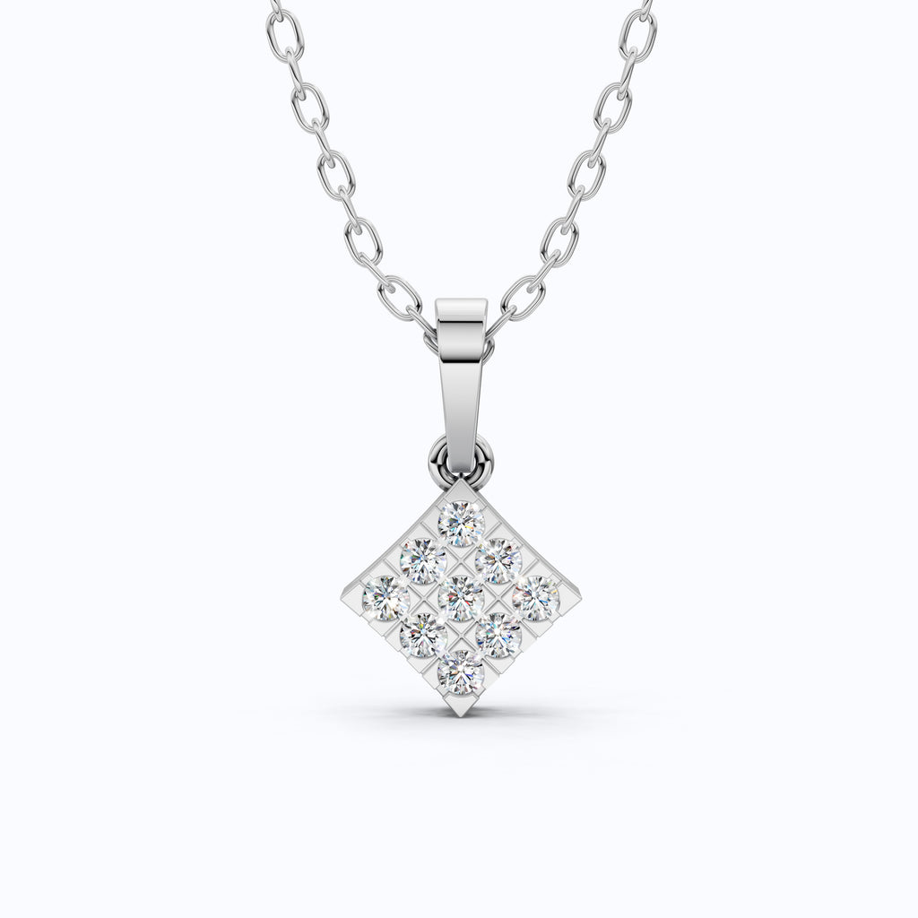 Classic Square Diamond Cluster Pendant in Lab Grown Diamond-14k Solid Gold, Luxury Jewelry Gift for Her, Everyday Jewelry