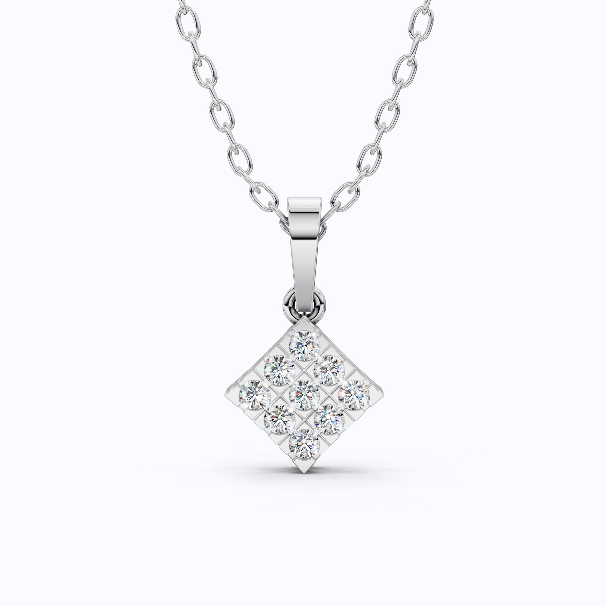 Classic Square Diamond Cluster Pendant in Lab Grown Diamond-14k Solid Gold, Luxury Jewelry Gift for Her, Everyday Jewelry