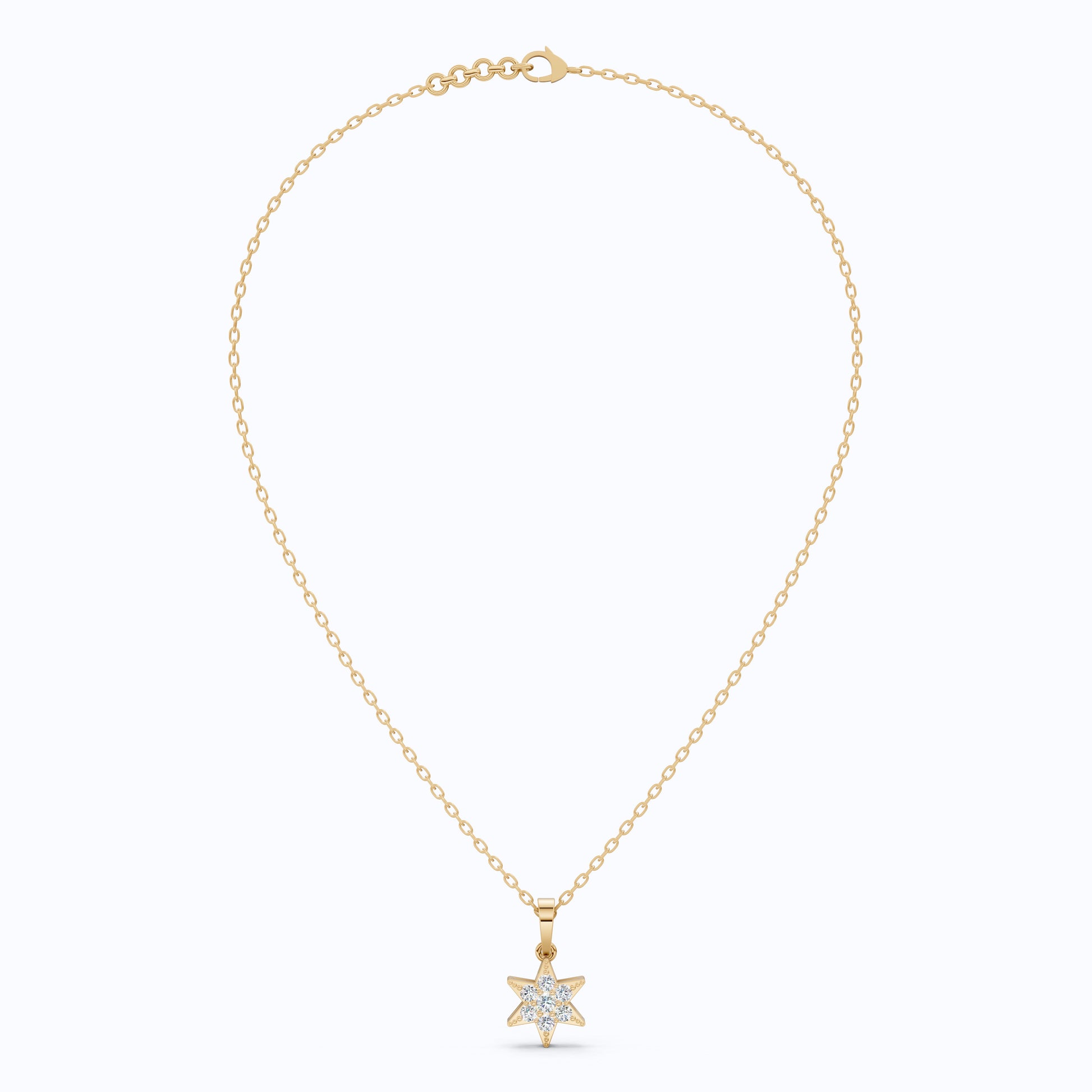 Starburst Six-Point Star Cluster Wedding Pendant Lab Diamond in 14k Solid Gold, Birthday Gift for Women, Handmade Jewelry