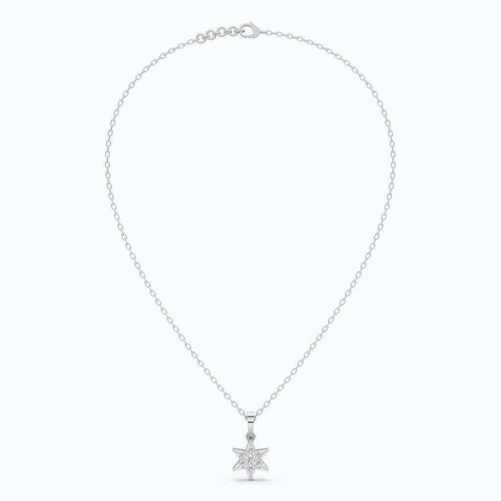 Starburst Six-Point Star Cluster Wedding Pendant Lab Diamond in 14k Solid Gold, Birthday Gift for Women, Handmade Jewelry