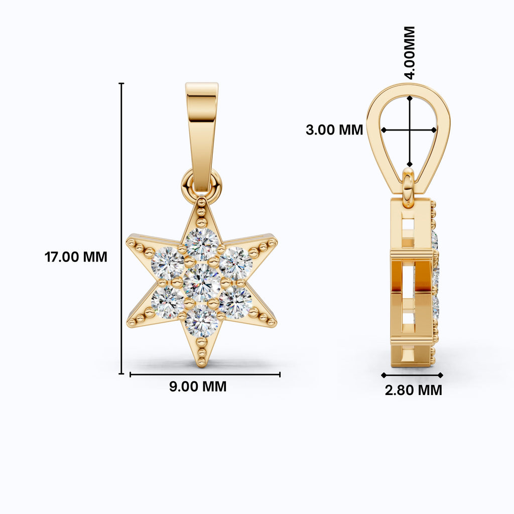 Starburst Six-Point Star Cluster Wedding Pendant Lab Diamond in 14k Solid Gold, Birthday Gift for Women, Handmade Jewelry