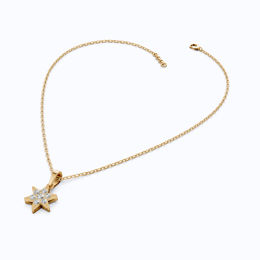 Starburst Six-Point Star Cluster Wedding Pendant Lab Diamond in 14k Solid Gold, Birthday Gift for Women, Handmade Jewelry