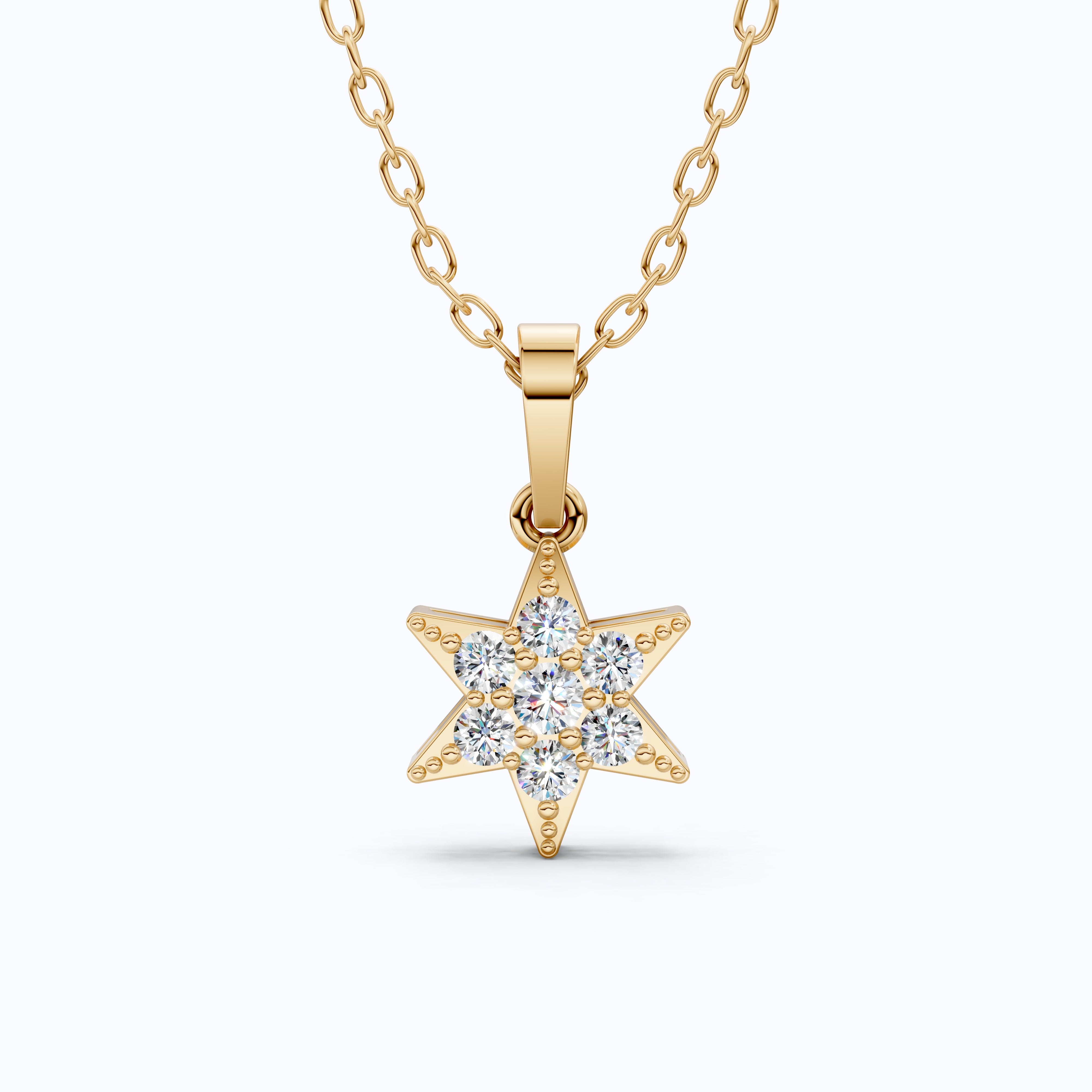 Starburst Six-Point Star Cluster Wedding Pendant Lab Diamond in 14k Solid Gold, Birthday Gift for Women, Handmade Jewelry