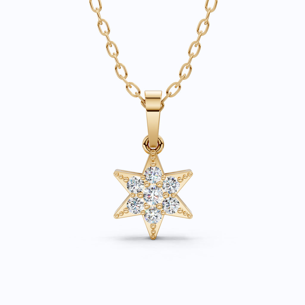 Starburst Six-Point Star Cluster Wedding Pendant Lab Diamond in 14k Solid Gold, Birthday Gift for Women, Handmade Jewelry