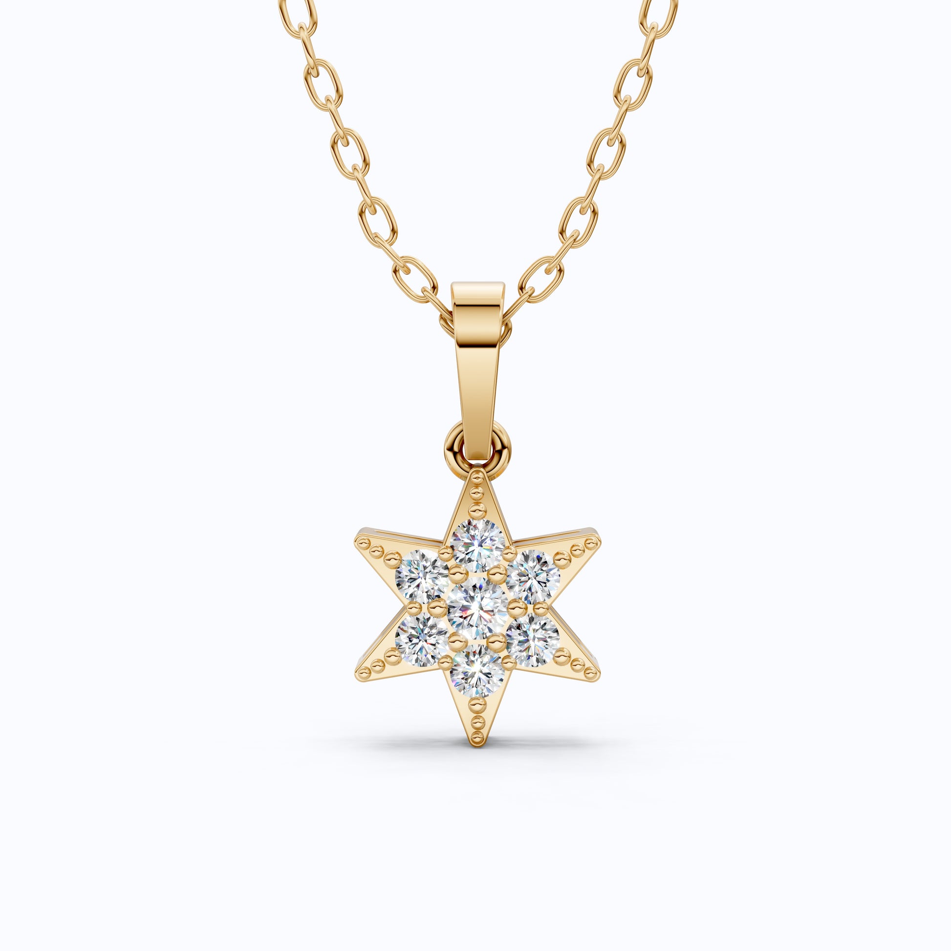 Starburst Six-Point Star Cluster Wedding Pendant Lab Diamond in 14k Solid Gold, Birthday Gift for Women, Handmade Jewelry