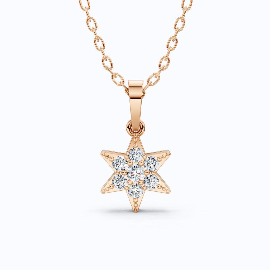 Starburst Six-Point Star Cluster Wedding Pendant Lab Diamond in 14k Solid Gold, Birthday Gift for Women, Handmade Jewelry