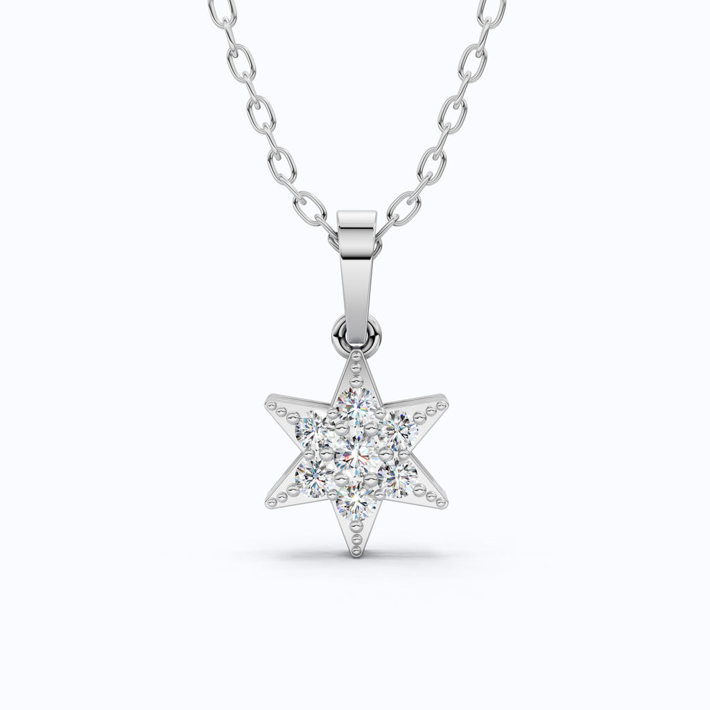 Starburst Six-Point Star Cluster Wedding Pendant Lab Diamond in 14k Solid Gold, Birthday Gift for Women, Handmade Jewelry