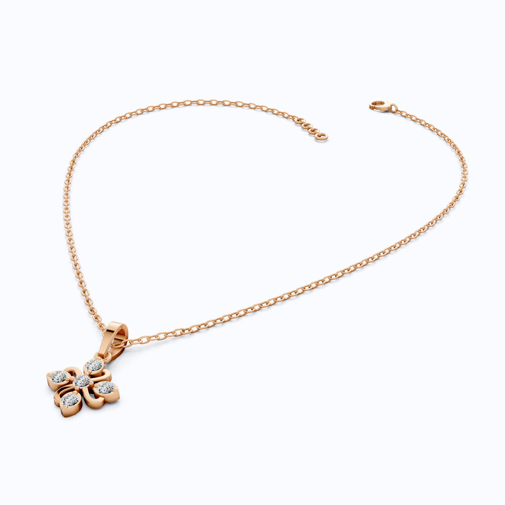 Floral Filigree Everyday Pendant in 14k Solid Gold, 0.25 TCW Round Cut Lab Grown Diamonds, Bridal Pendant, Gift for Women