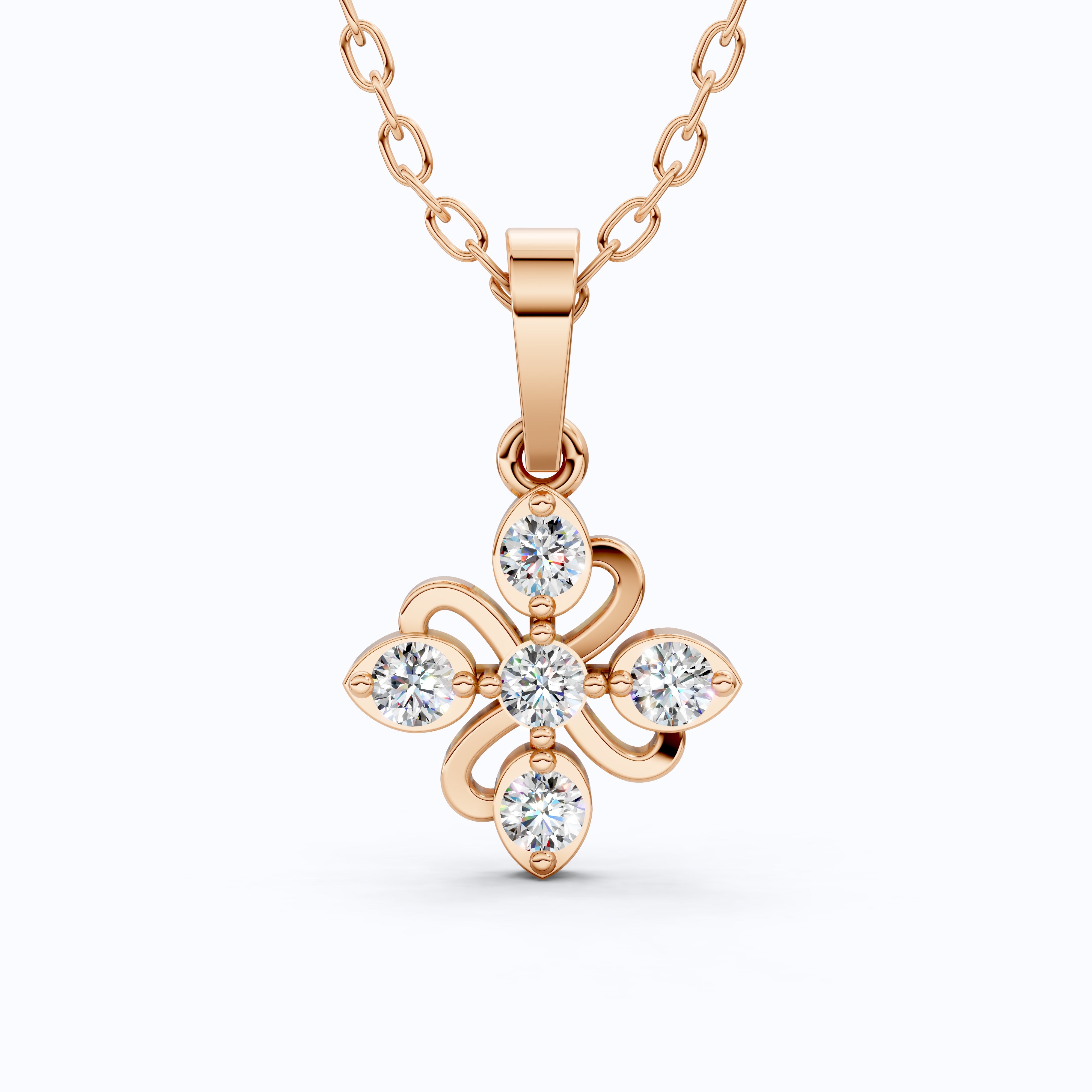 Floral Filigree Everyday Pendant in 14k Solid Gold, 0.25 TCW Round Cut Lab Grown Diamonds, Bridal Pendant, Gift for Women