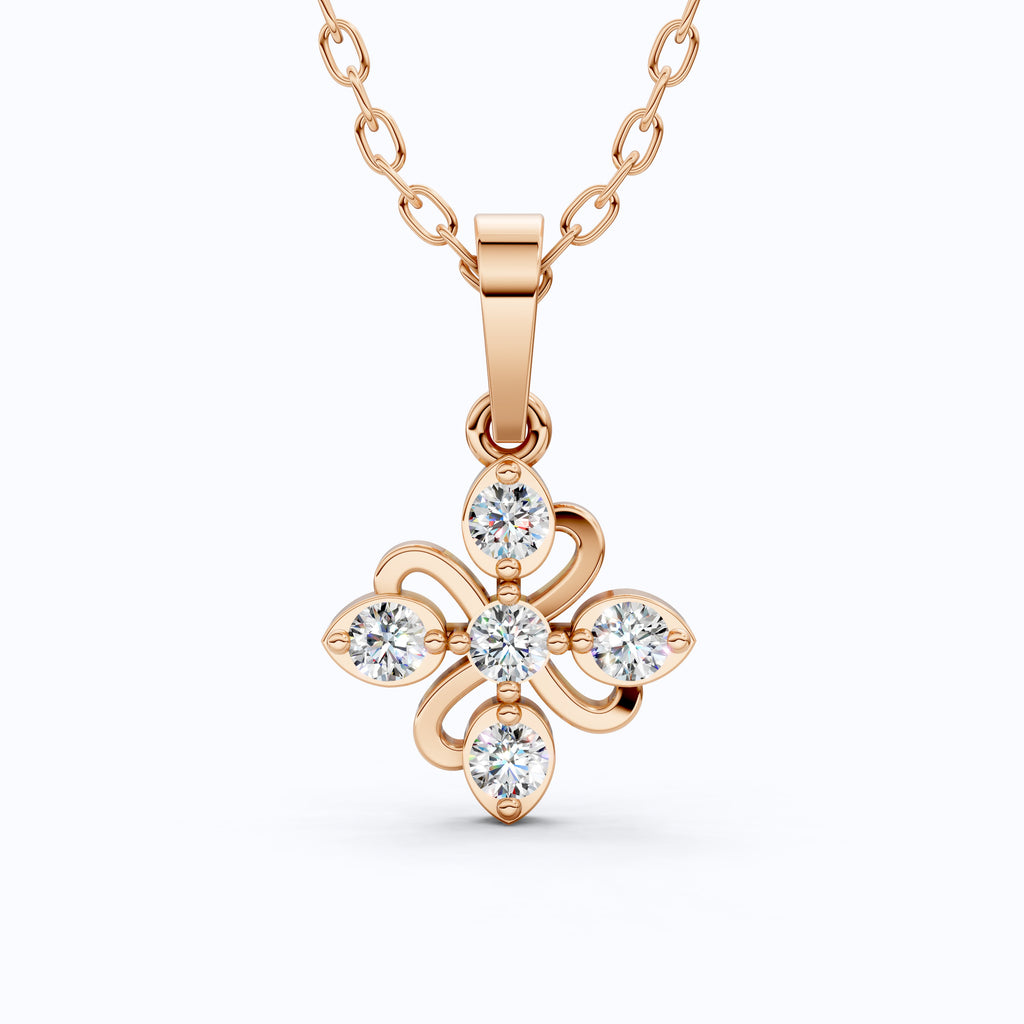 Floral Filigree Everyday Pendant in 14k Solid Gold, 0.25 TCW Round Cut Lab Grown Diamonds, Bridal Pendant, Gift for Women