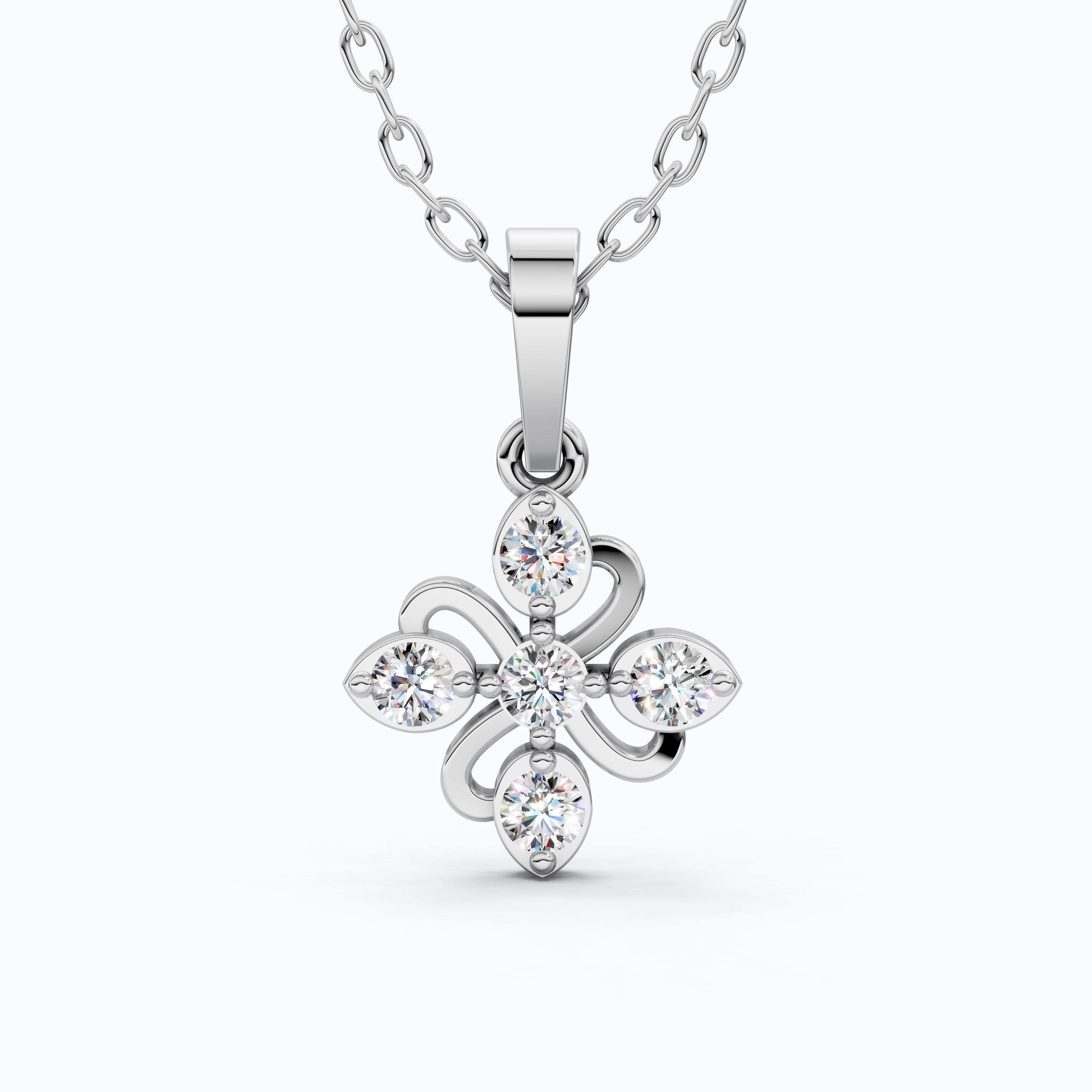 Floral Filigree Everyday Pendant in 14k Solid Gold, 0.25 TCW Round Cut Lab Grown Diamonds, Bridal Pendant, Gift for Women