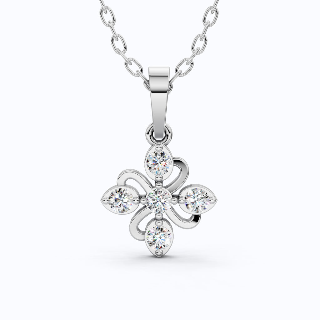 Floral Filigree Everyday Pendant in 14k Solid Gold, 0.25 TCW Round Cut Lab Grown Diamonds, Bridal Pendant, Gift for Women