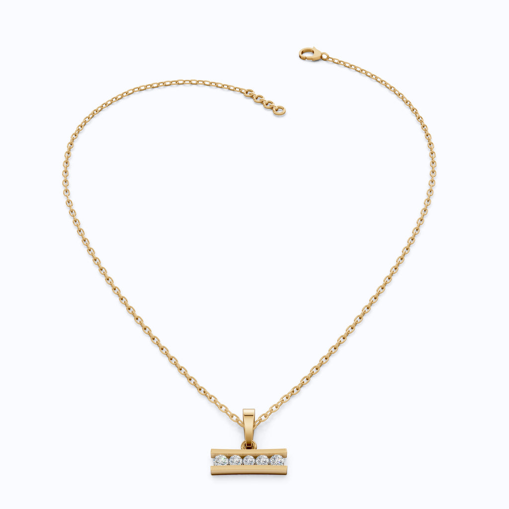 Classic Channel Set Bar Charm Pendant in 14K Solid Gold, 0.19 TCW Round Cut Lab Grown Diamonds, Birthday Gift for Women
