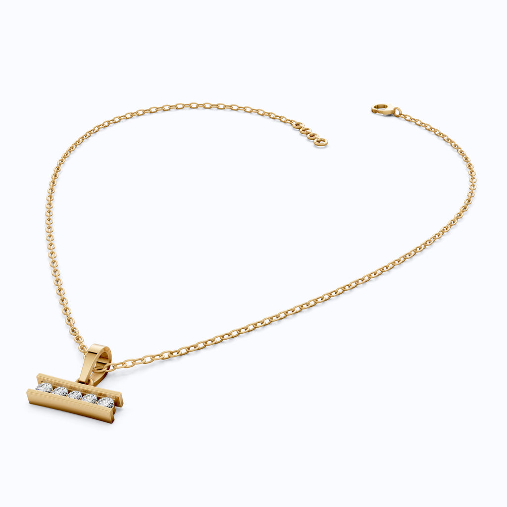 Classic Channel Set Bar Charm Pendant in 14K Solid Gold, 0.19 TCW Round Cut Lab Grown Diamonds, Birthday Gift for Women