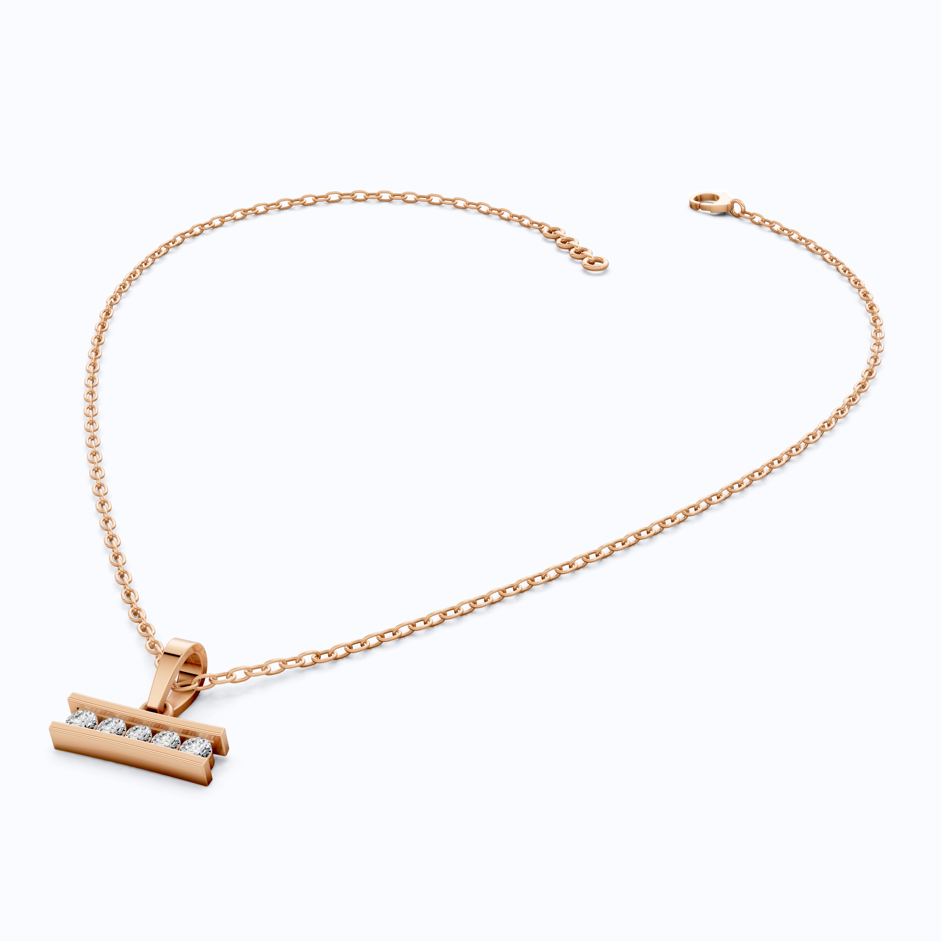 Classic Channel Set Bar Charm Pendant in 14K Solid Gold, 0.19 TCW Round Cut Lab Grown Diamonds, Birthday Gift for Women