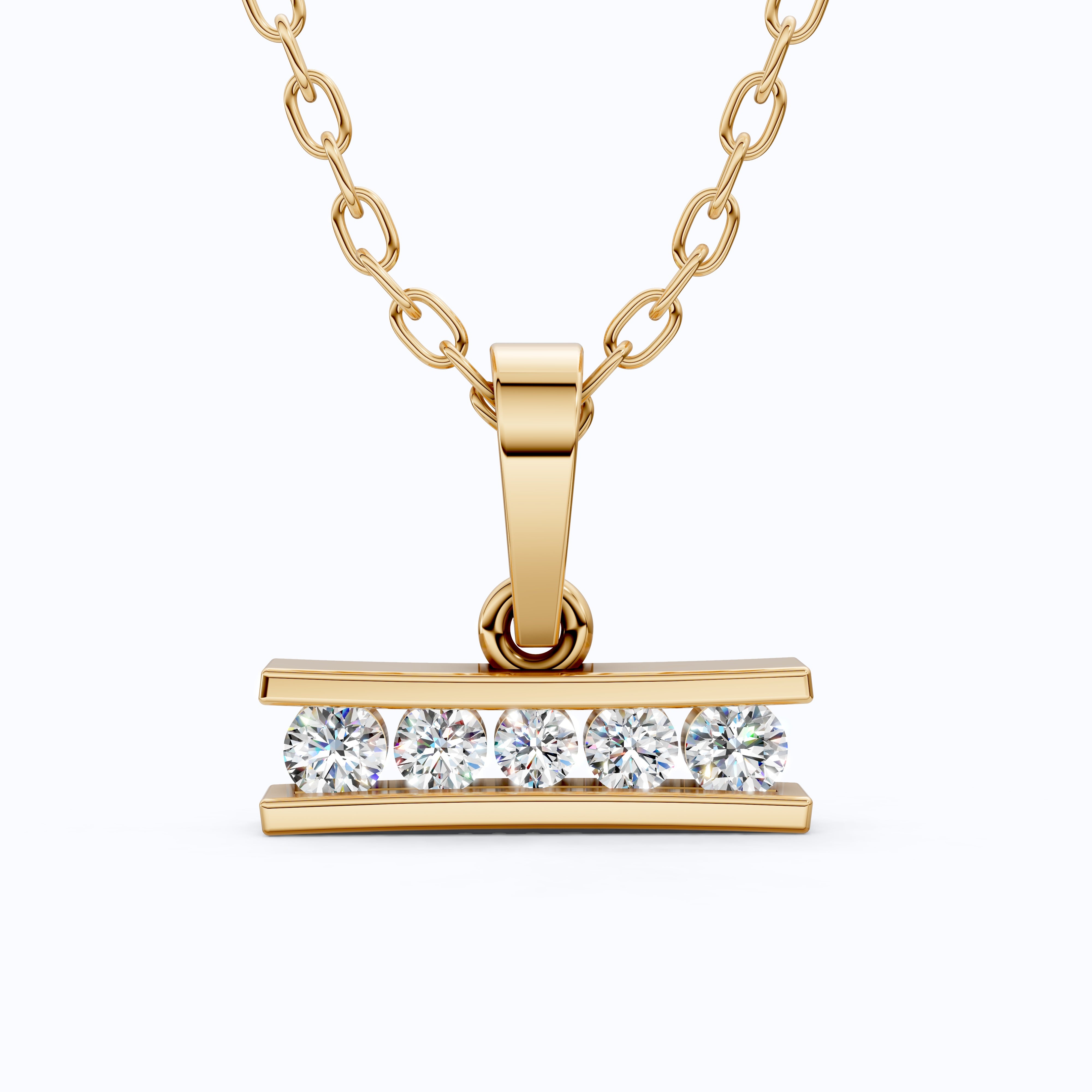 Classic Channel Set Bar Charm Pendant in 14K Solid Gold, 0.19 TCW Round Cut Lab Grown Diamonds, Birthday Gift for Women