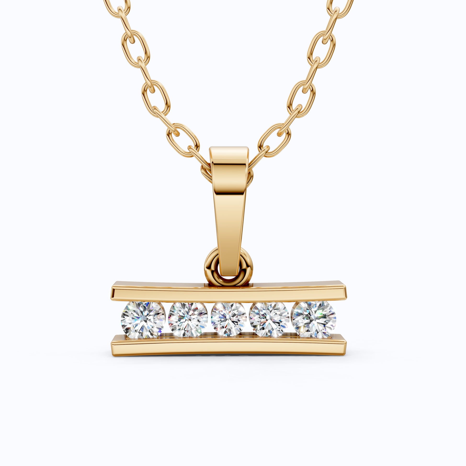 Classic Channel Set Bar Charm Pendant in 14K Solid Gold, 0.19 TCW Round Cut Lab Grown Diamonds, Birthday Gift for Women