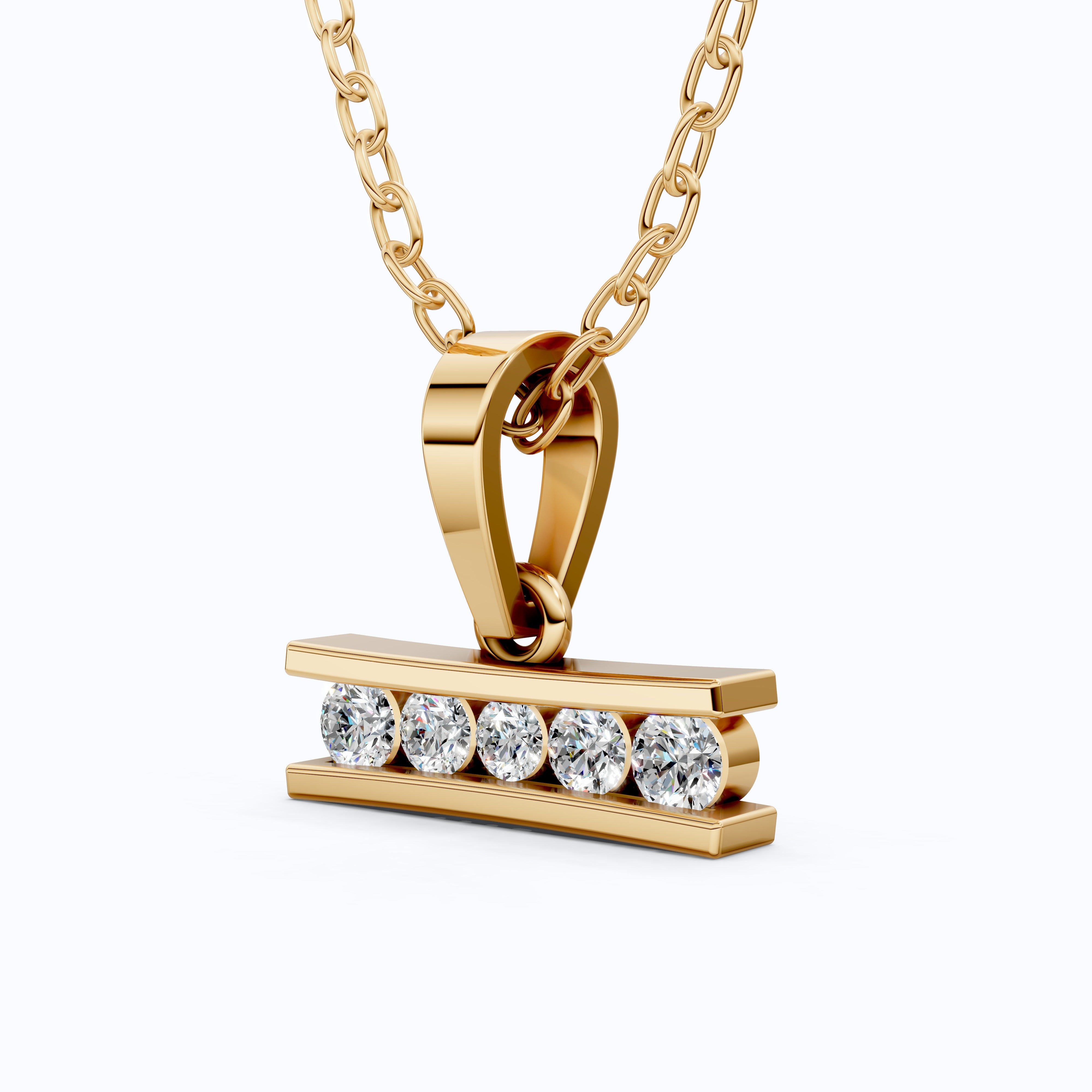 Classic Channel Set Bar Charm Pendant in 14K Solid Gold, 0.19 TCW Round Cut Lab Grown Diamonds, Birthday Gift for Women