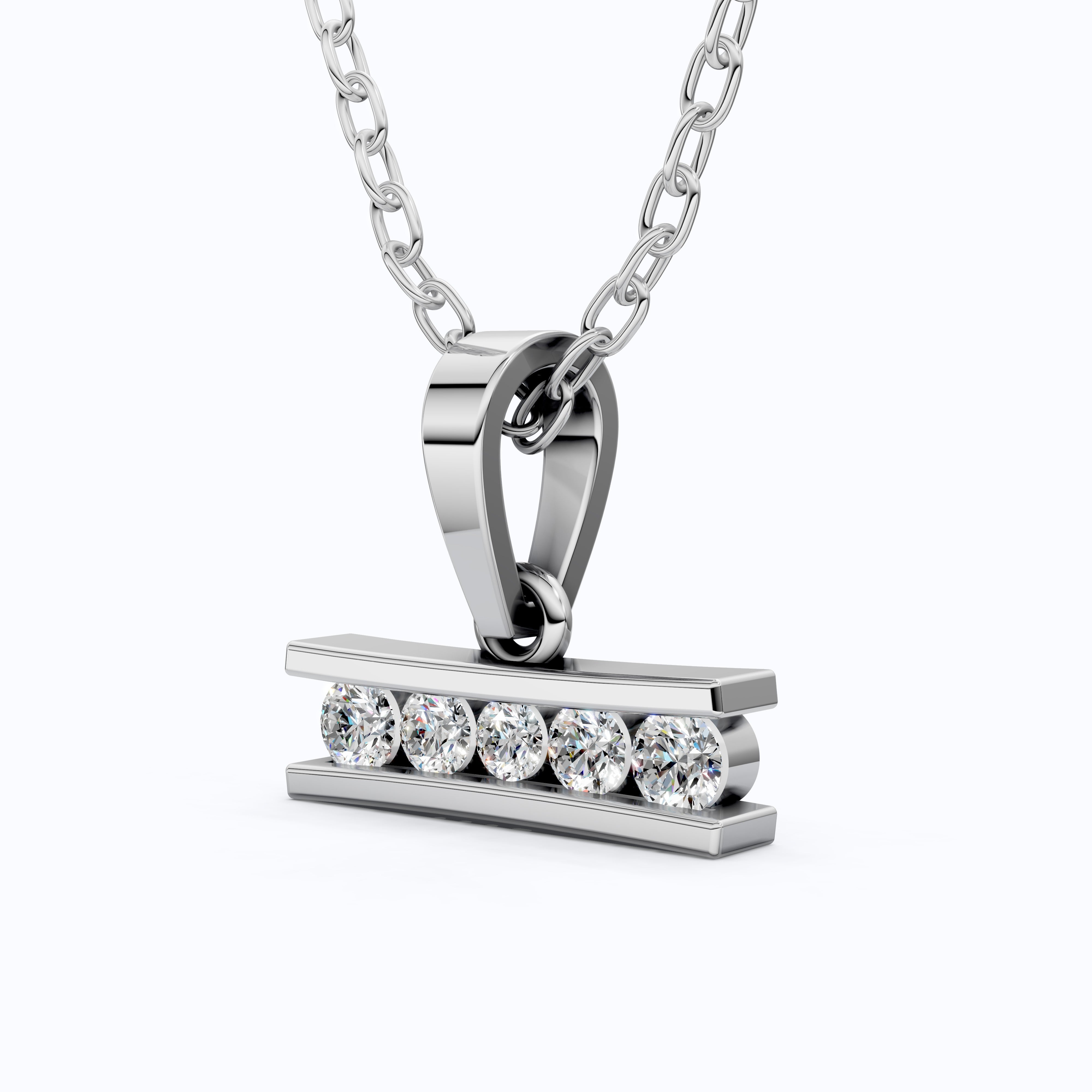 Classic Channel Set Bar Charm Pendant in 14K Solid Gold, 0.19 TCW Round Cut Lab Grown Diamonds, Birthday Gift for Women