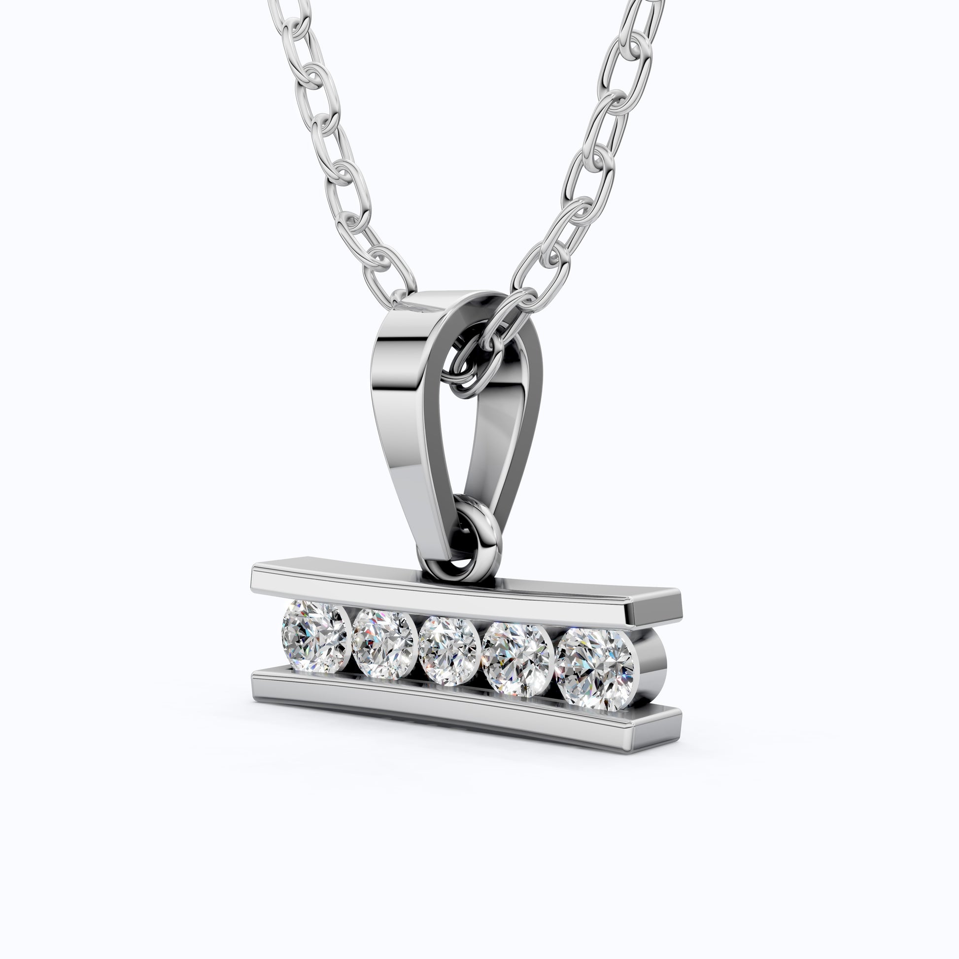 Classic Channel Set Bar Charm Pendant in 14K Solid Gold, 0.19 TCW Round Cut Lab Grown Diamonds, Birthday Gift for Women