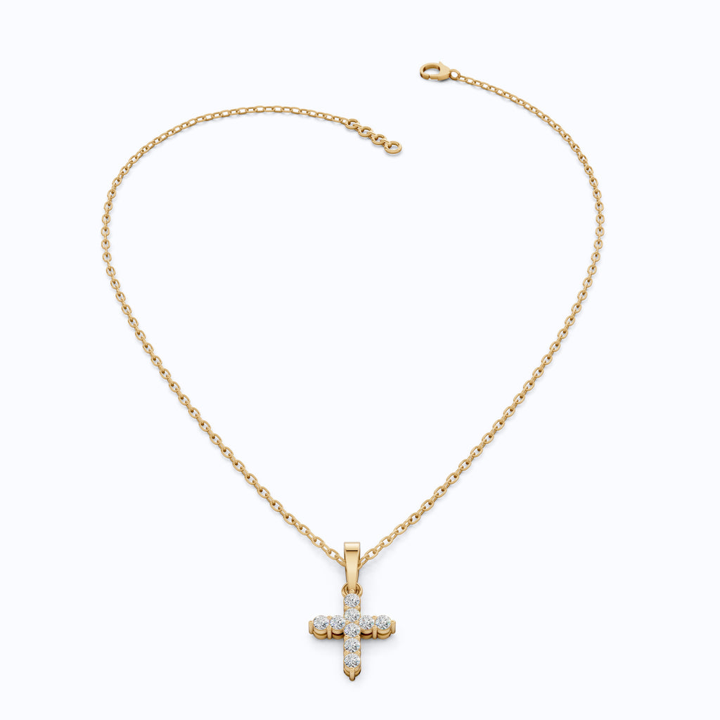 Sparkling Cross Cluster Pendant in 14K Solid Gold, 0.23 TCW Round Cut Lab Diamonds, Religious Gift for Her, Bridal Jewelry