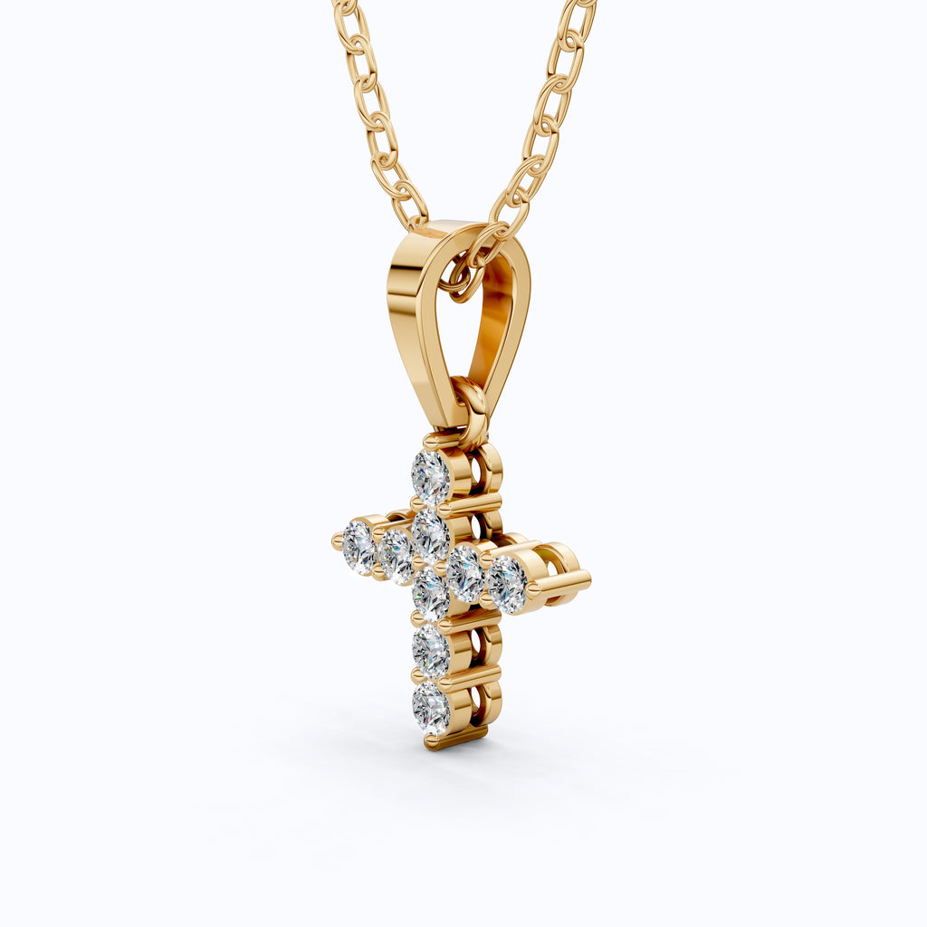 Sparkling Cross Cluster Pendant in 14K Solid Gold, 0.23 TCW Round Cut Lab Diamonds, Religious Gift for Her, Bridal Jewelry