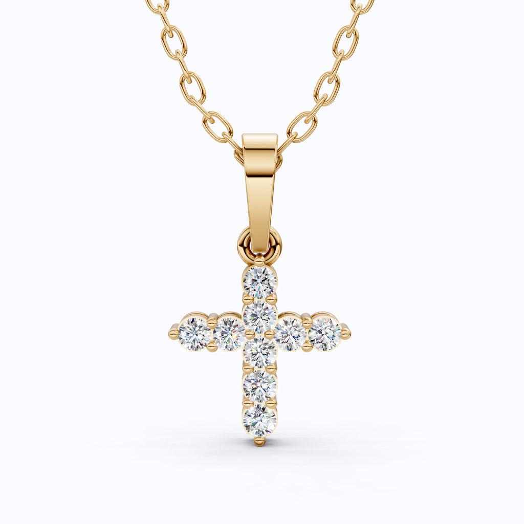 Sparkling Cross Cluster Pendant in 14K Solid Gold, 0.23 TCW Round Cut Lab Diamonds, Religious Gift for Her, Bridal Jewelry