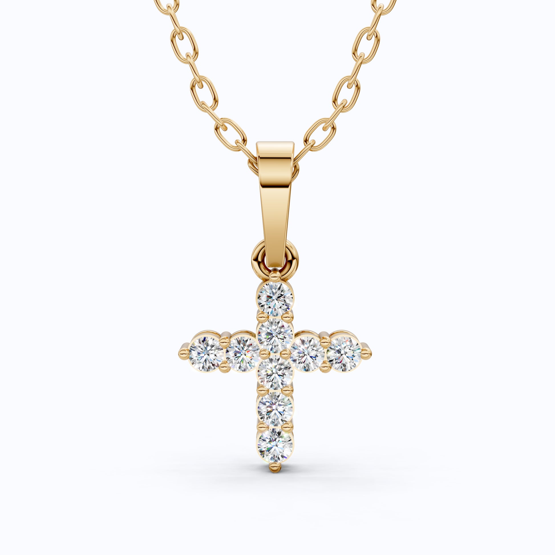 Sparkling Cross Cluster Pendant in 14K Solid Gold, 0.23 TCW Round Cut Lab Diamonds, Religious Gift for Her, Bridal Jewelry