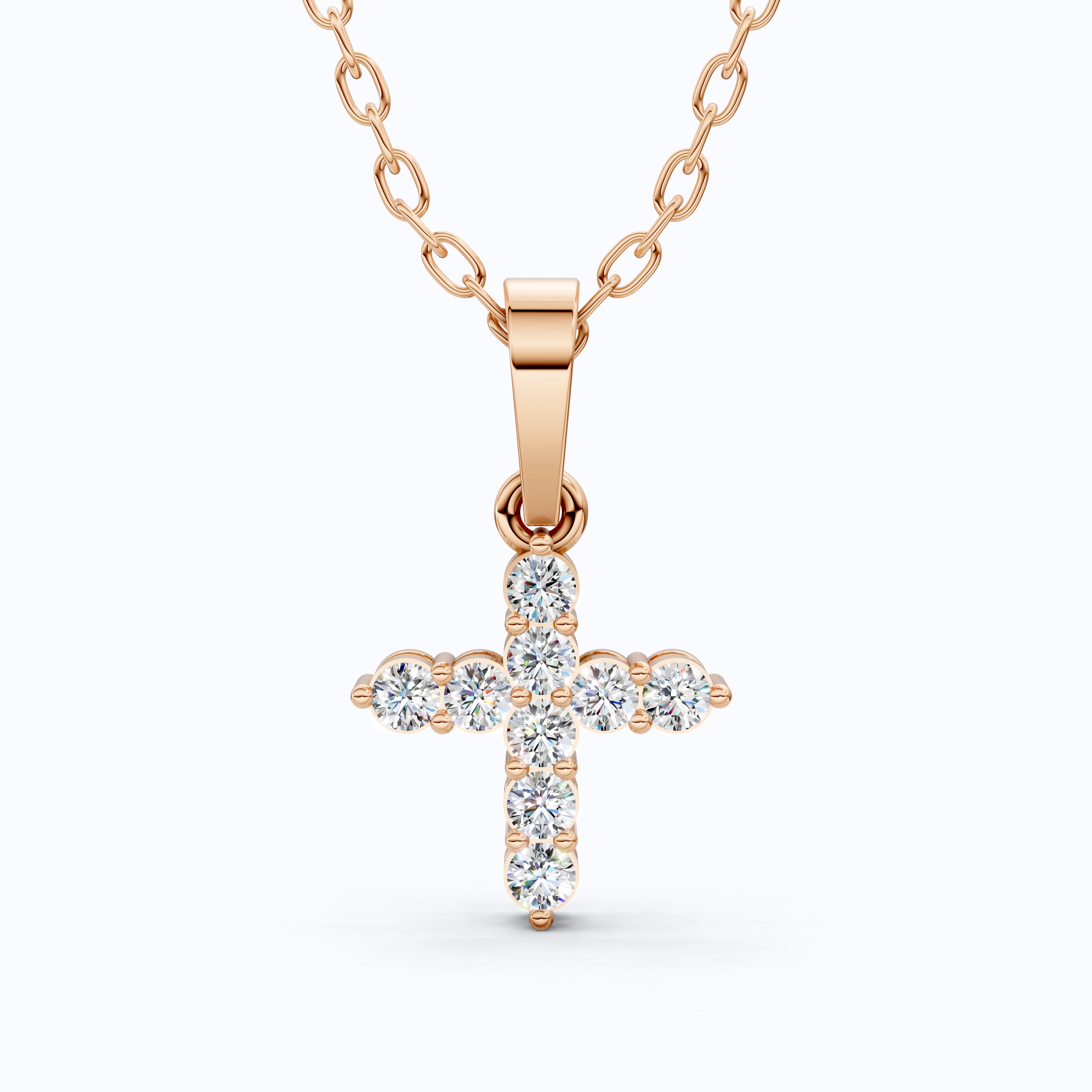 Sparkling Cross Cluster Pendant in 14K Solid Gold, 0.23 TCW Round Cut Lab Diamonds, Religious Gift for Her, Bridal Jewelry