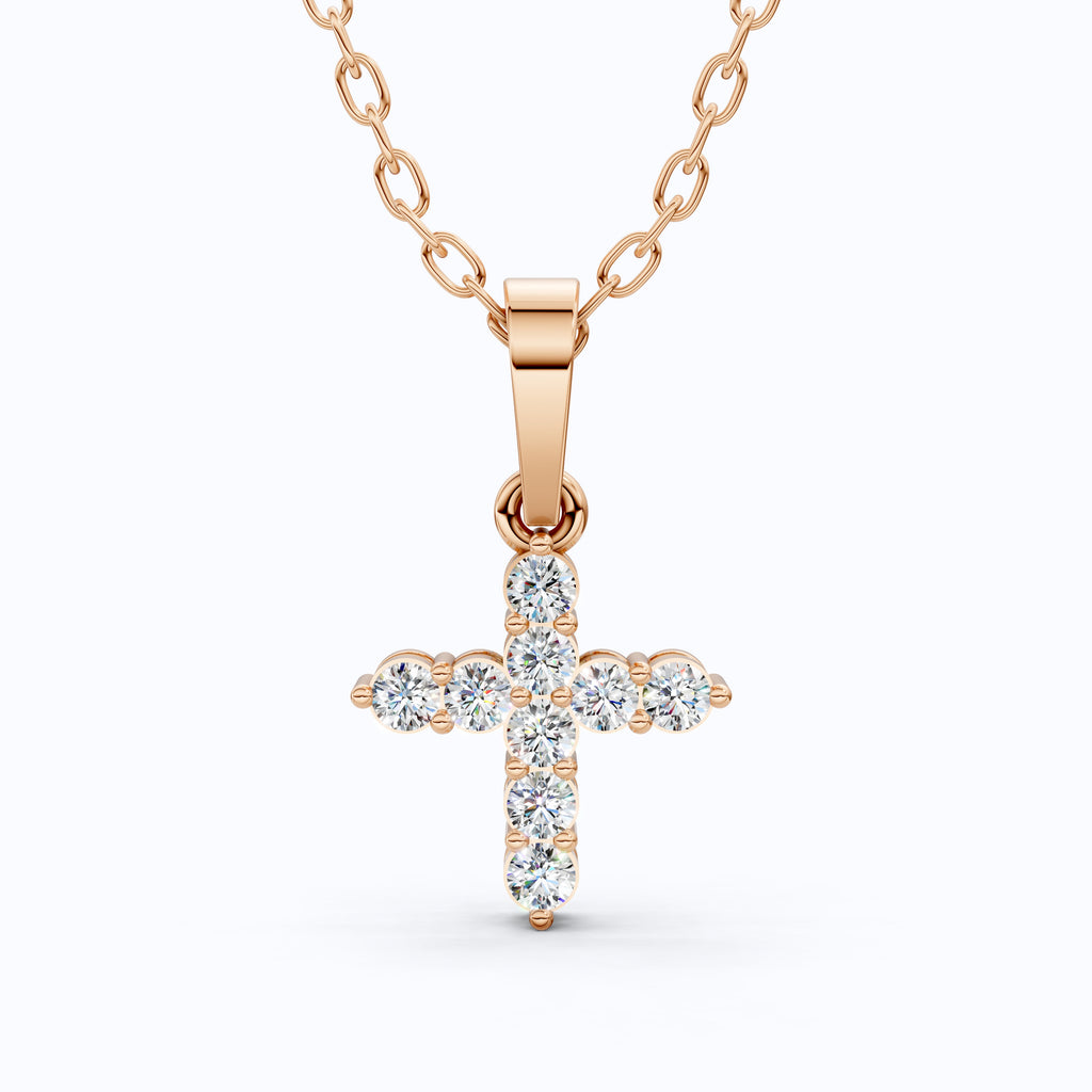 Sparkling Cross Cluster Pendant in 14K Solid Gold, 0.23 TCW Round Cut Lab Diamonds, Religious Gift for Her, Bridal Jewelry