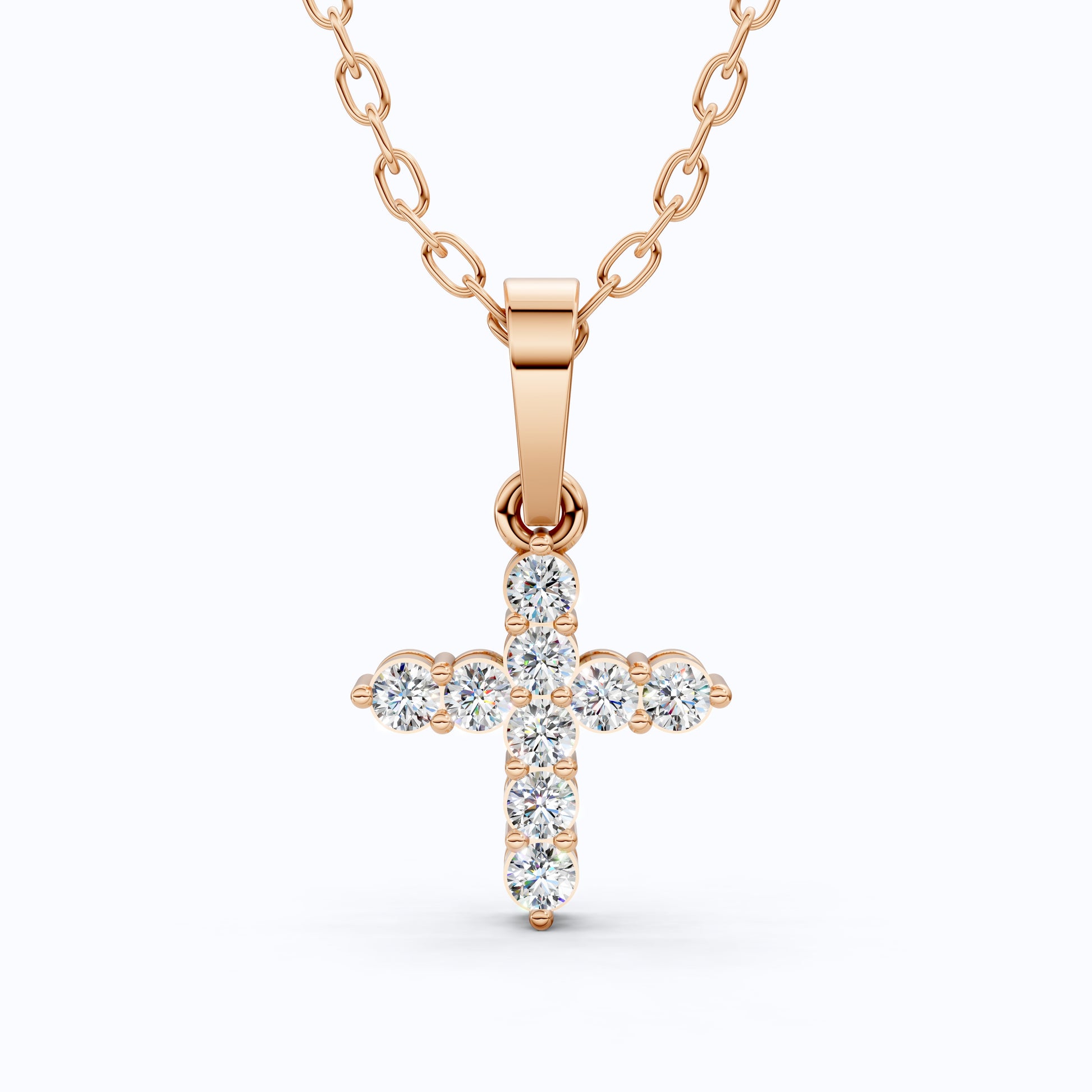Sparkling Cross Cluster Pendant in 14K Solid Gold, 0.23 TCW Round Cut Lab Diamonds, Religious Gift for Her, Bridal Jewelry