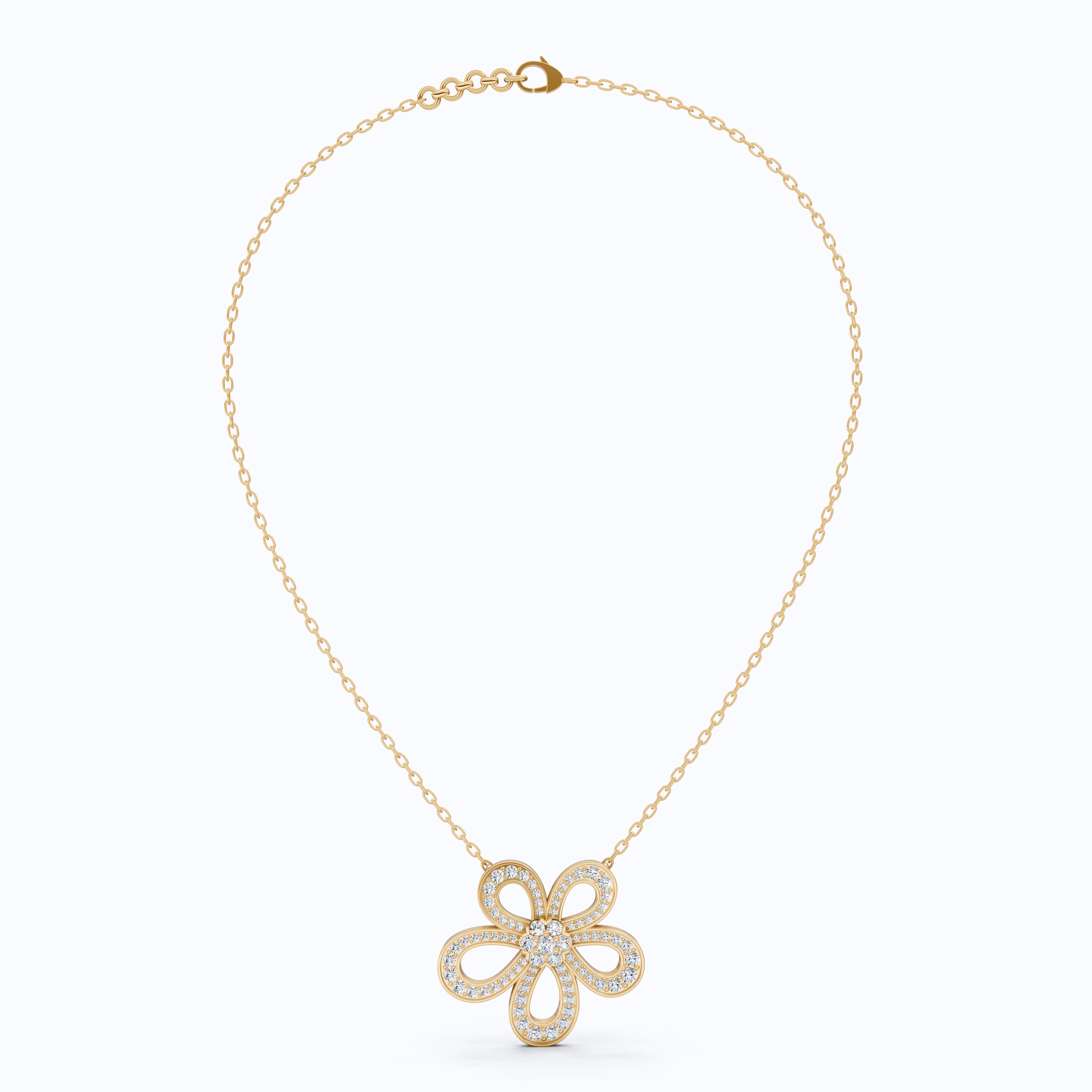 Modern Floral Outline Diamond Pendant in 14K Solid Gold, 0.81 TCW Round Cut Lab Created Diamond, Wedding Gift for Her, Bridal Jewelry