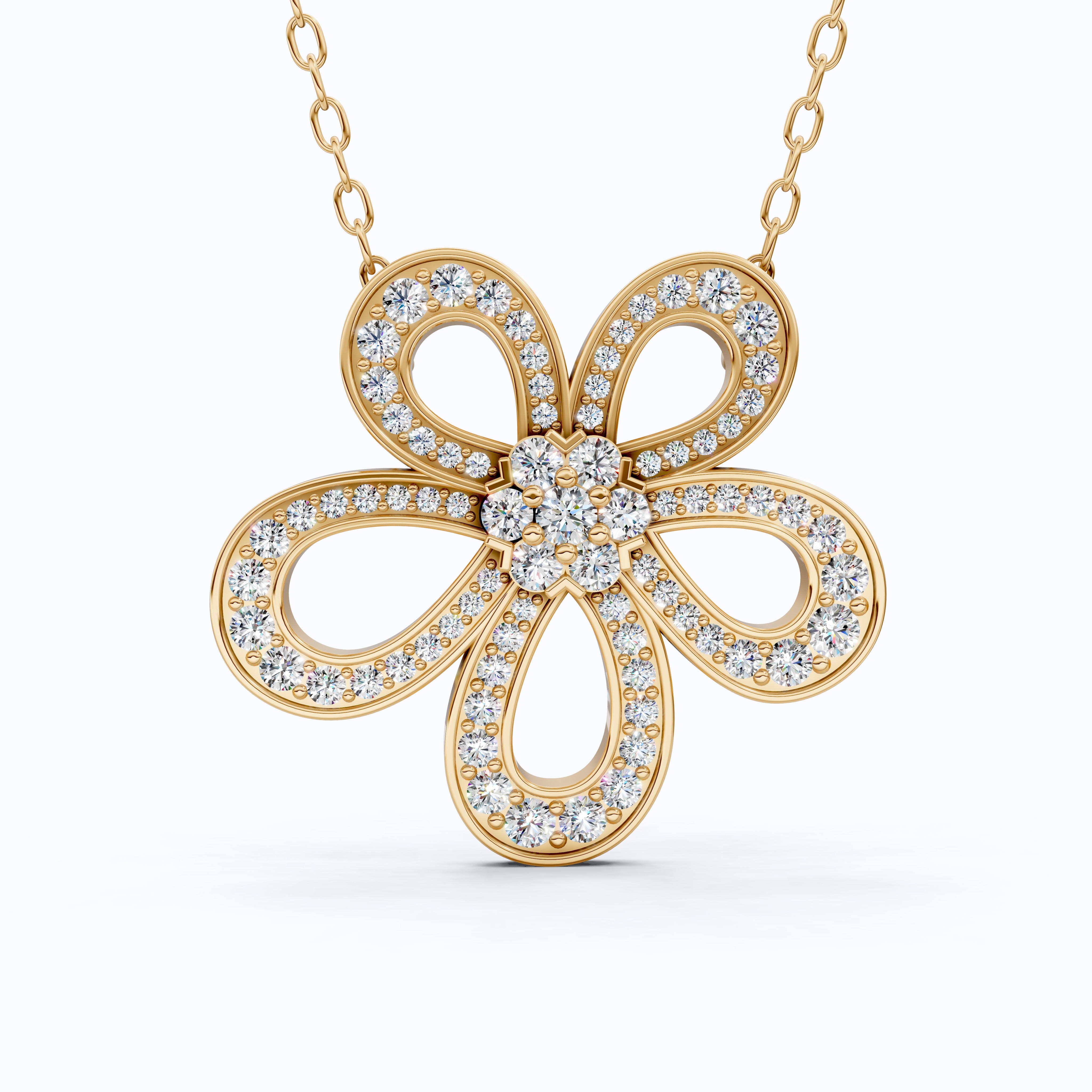 Modern Floral Outline Diamond Pendant in 14K Solid Gold, 0.81 TCW Round Cut Lab Created Diamond, Wedding Gift for Her, Bridal Jewelry