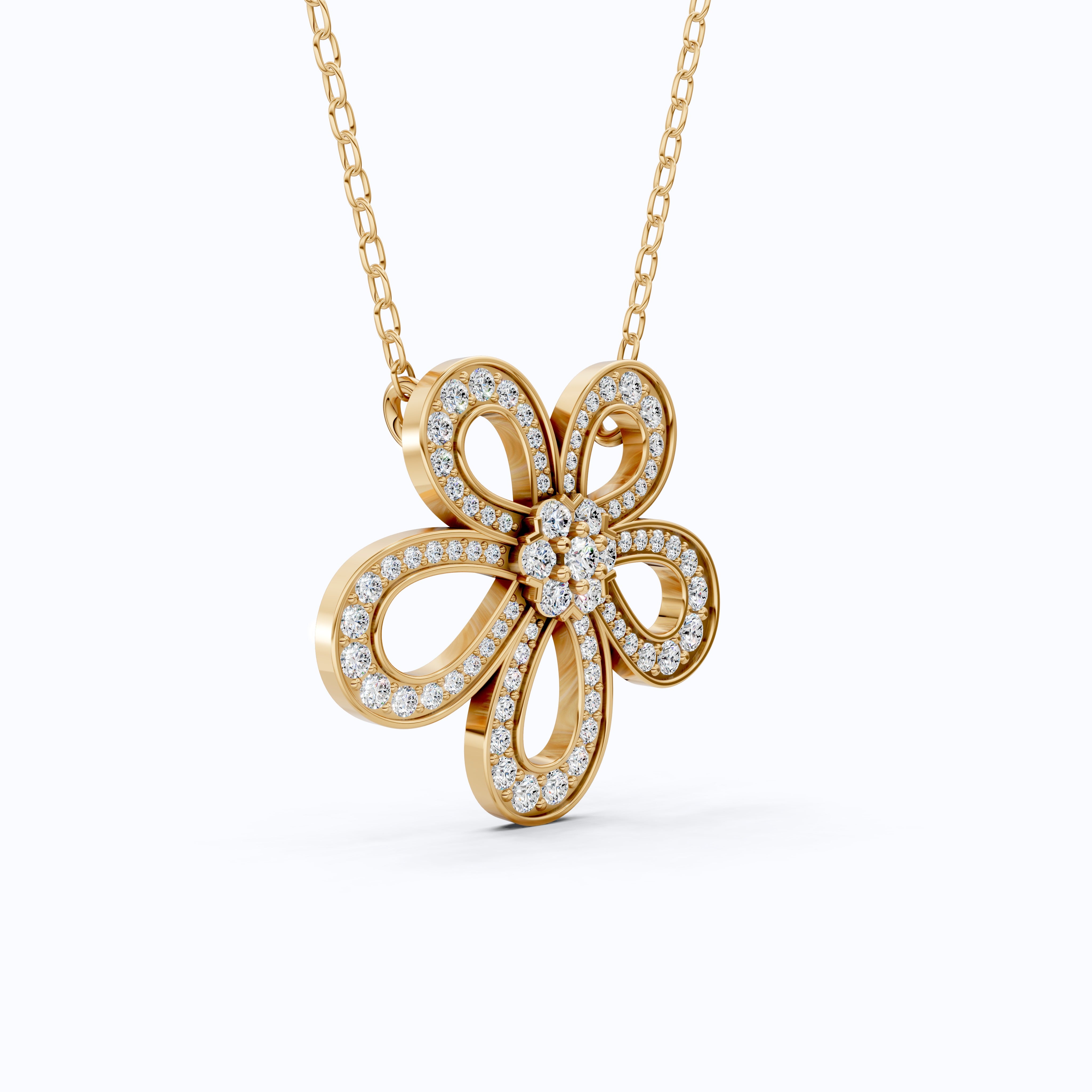 Modern Floral Outline Diamond Pendant in 14K Solid Gold, 0.81 TCW Round Cut Lab Created Diamond, Wedding Gift for Her, Bridal Jewelry