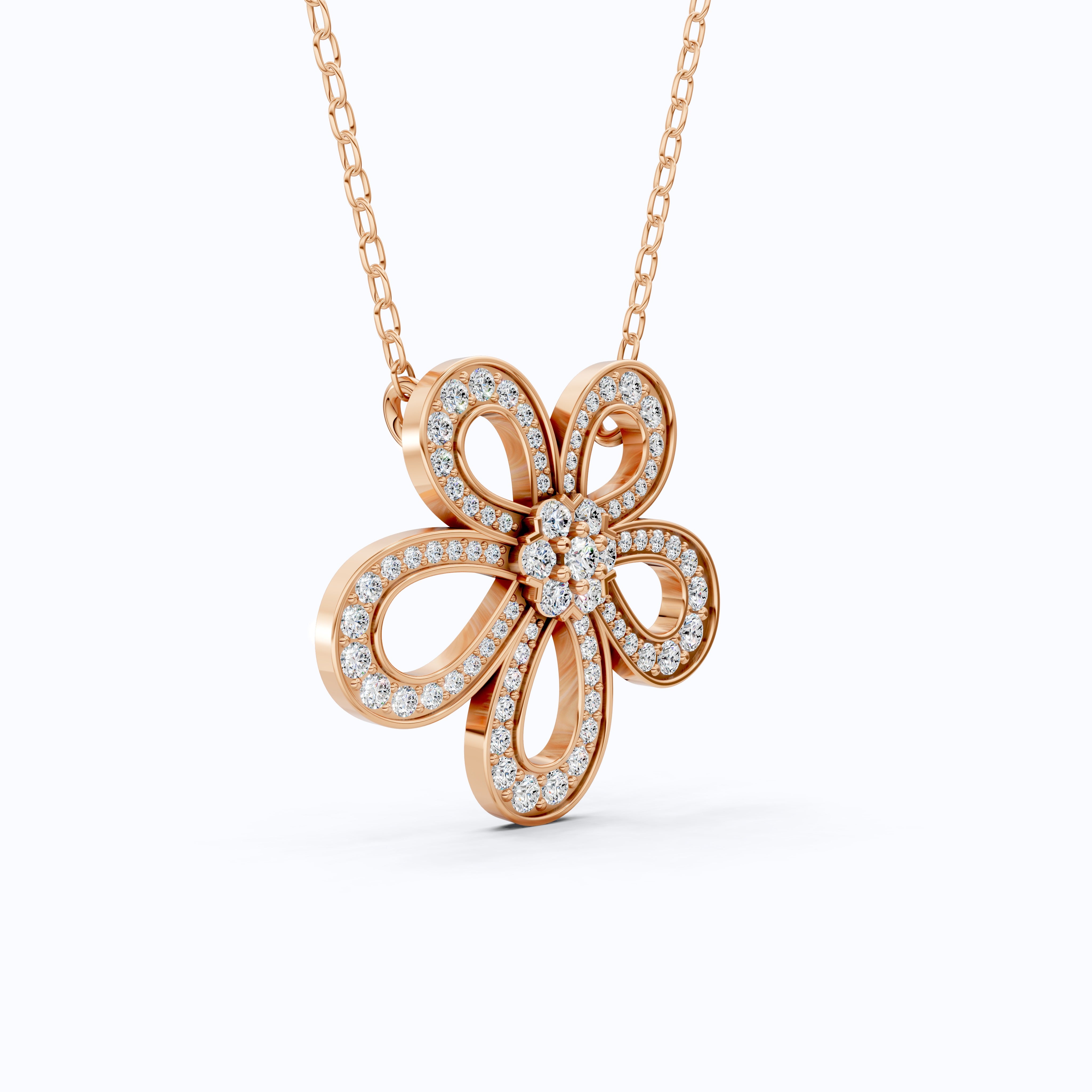 Modern Floral Outline Diamond Pendant in 14K Solid Gold, 0.81 TCW Round Cut Lab Created Diamond, Wedding Gift for Her, Bridal Jewelry