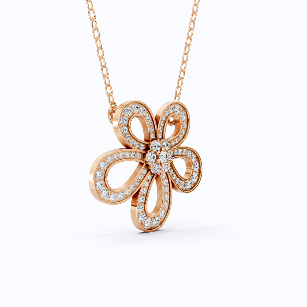 Modern Floral Outline Diamond Pendant in 14K Solid Gold, 0.81 TCW Round Cut Lab Created Diamond, Wedding Gift for Her, Bridal Jewelry